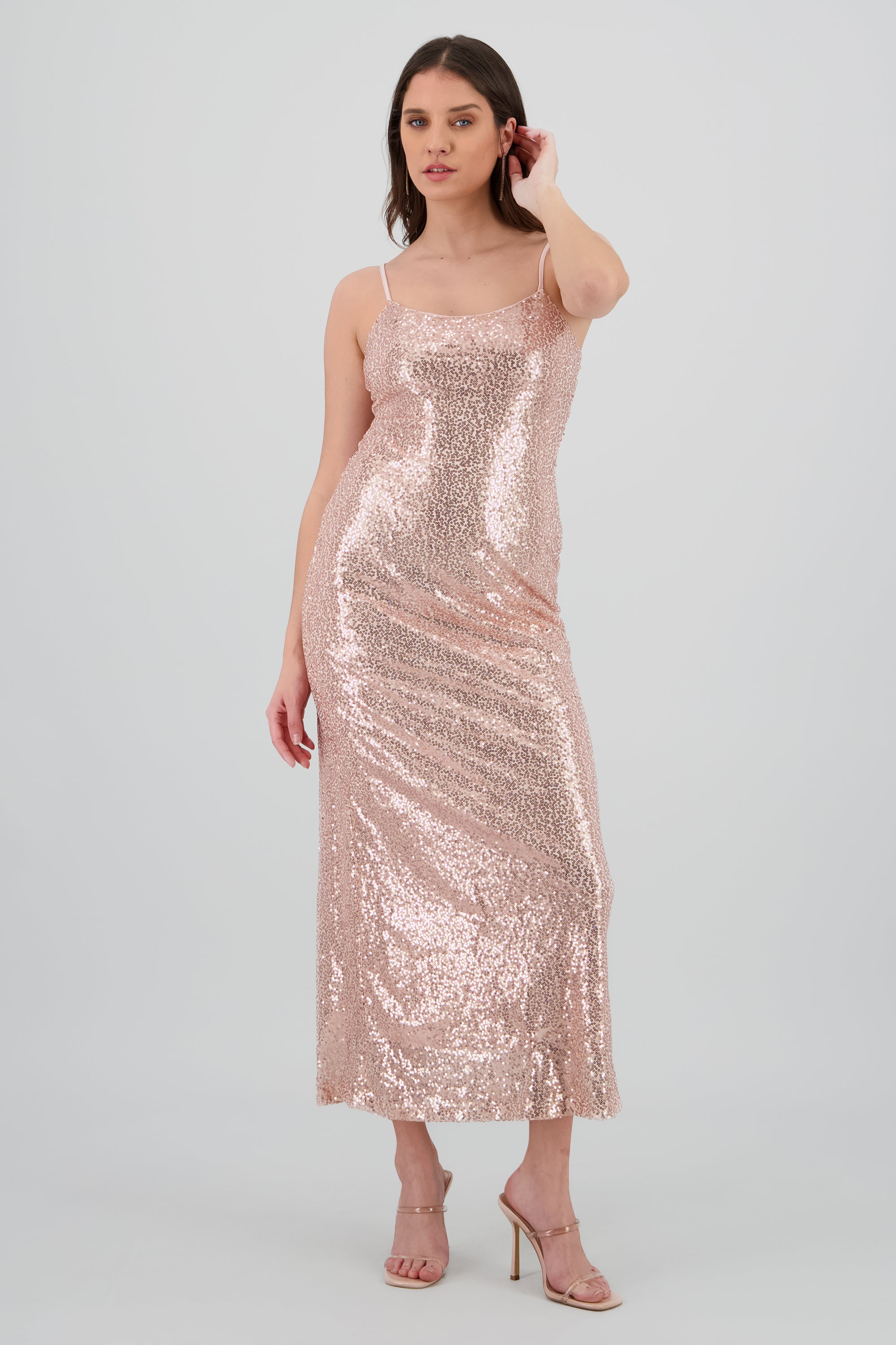 Vestido maxi tirantes lentejuelas BLUSH