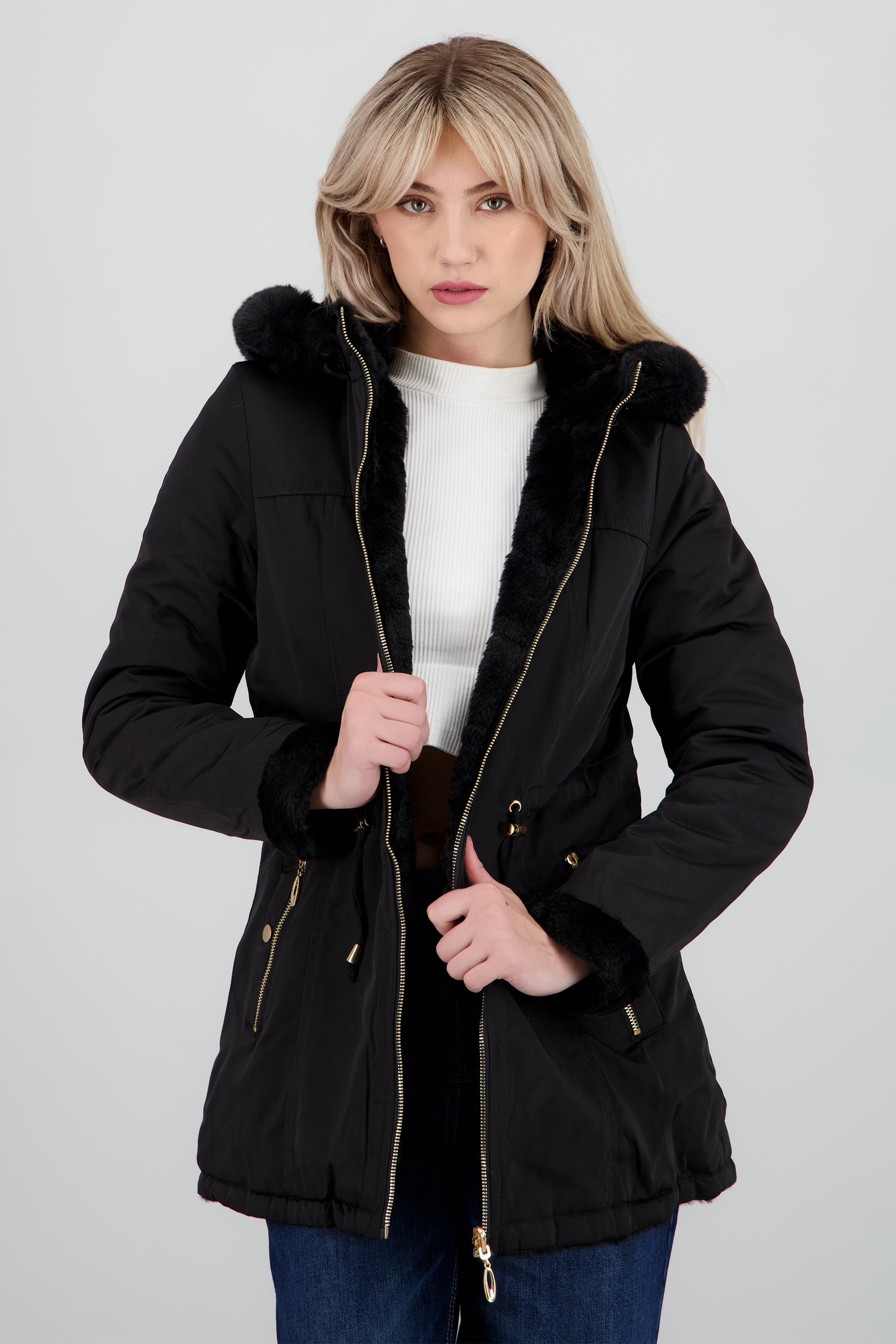 Gabardina gorro jareta NEGRO