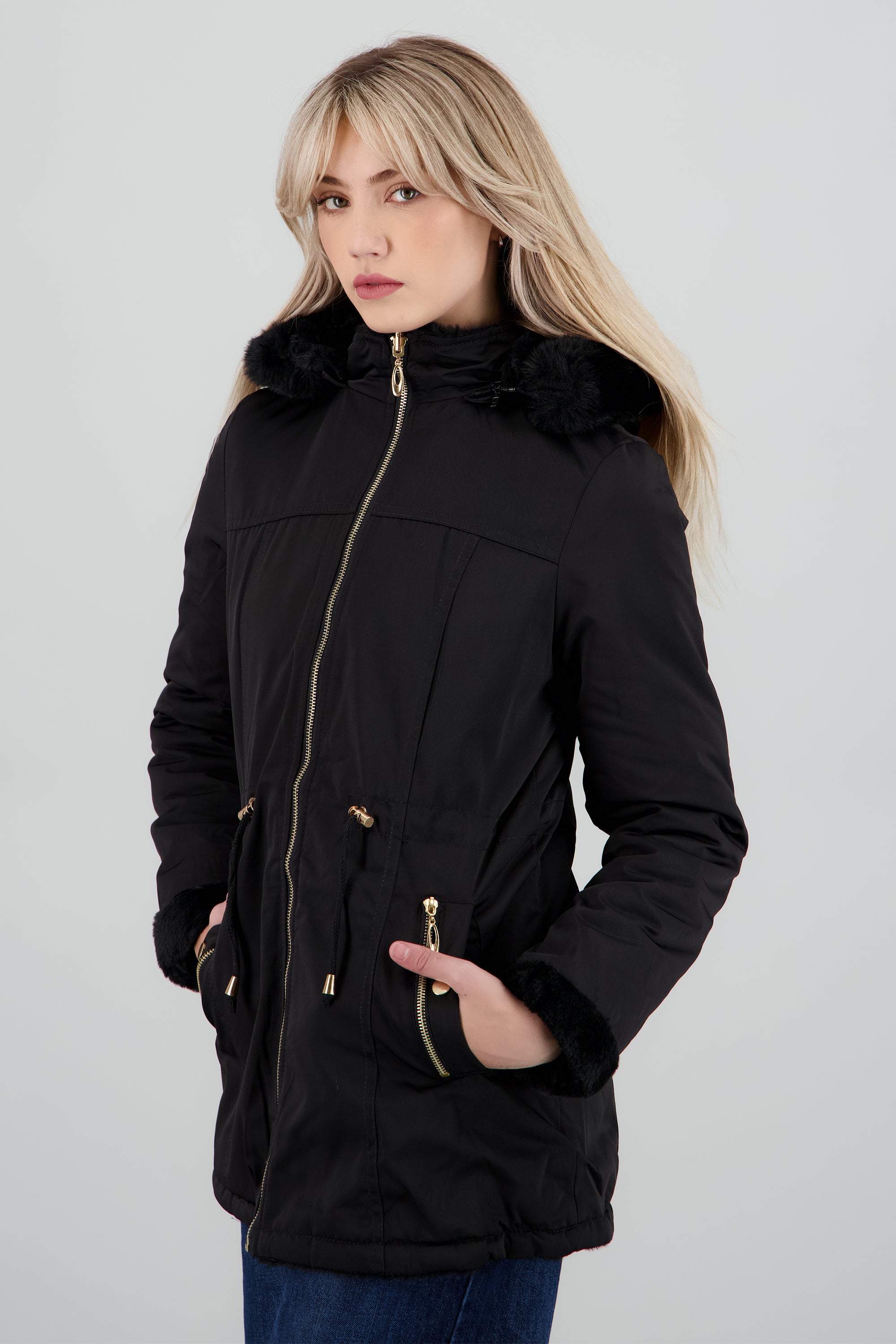 Gabardina gorro jareta NEGRO