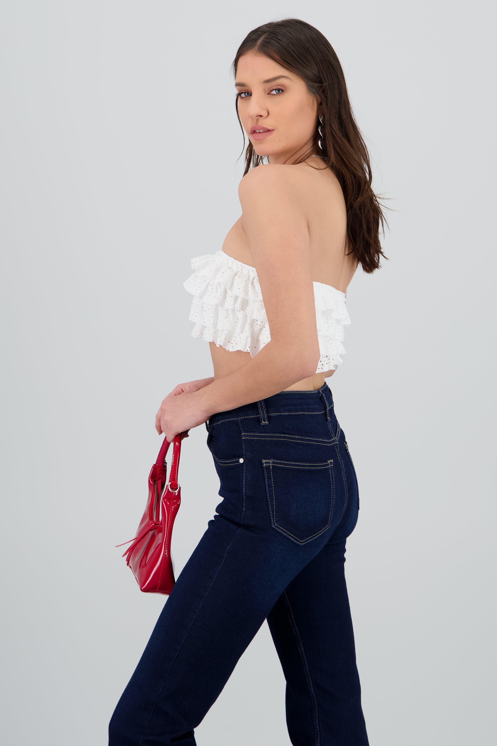 Top tubo con detallle de olanes BLANCO