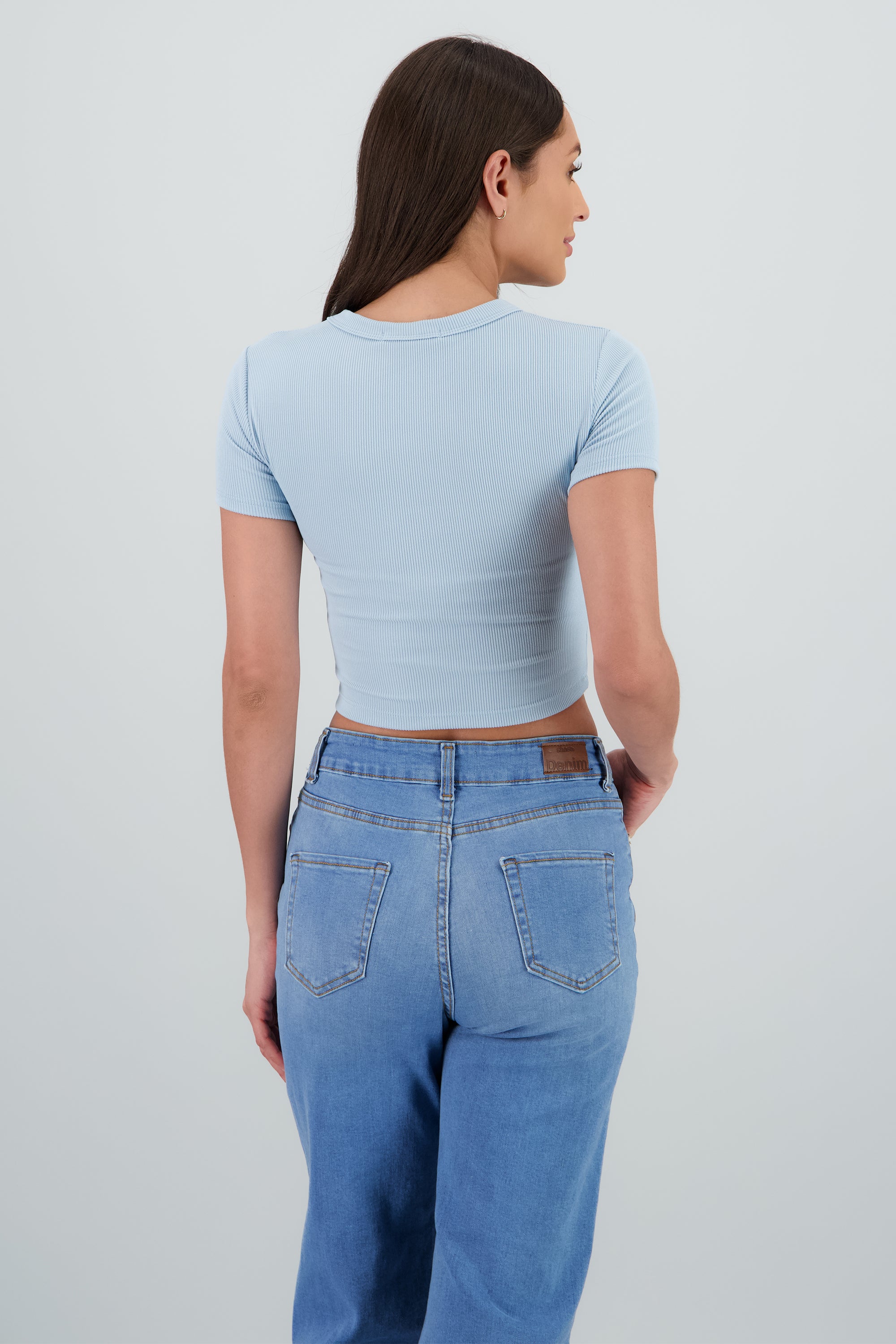 Playera rib estampado rib y flores AZUL PASTEL