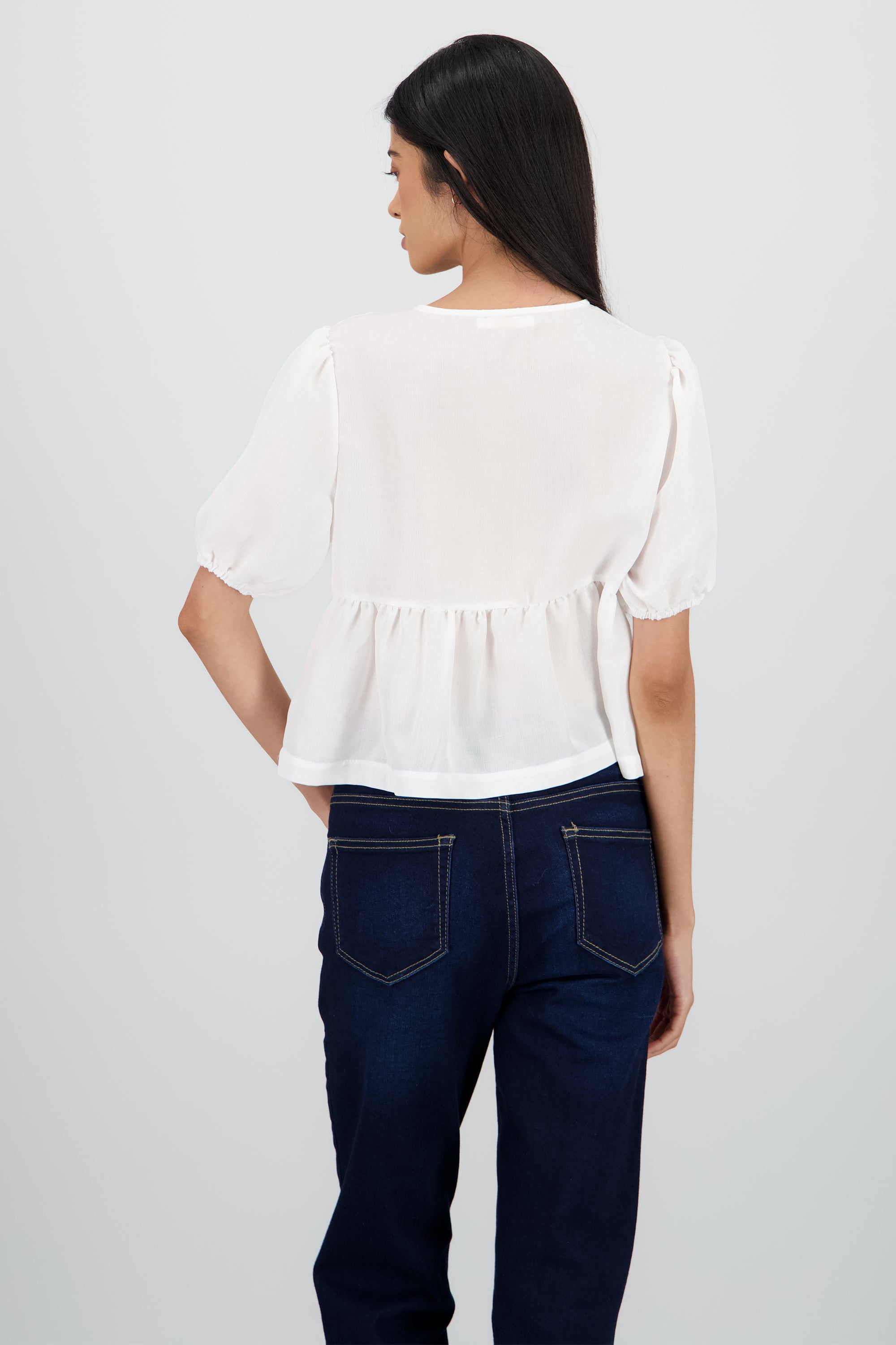 Blusa con peplum y lazos BLANCO COMBO