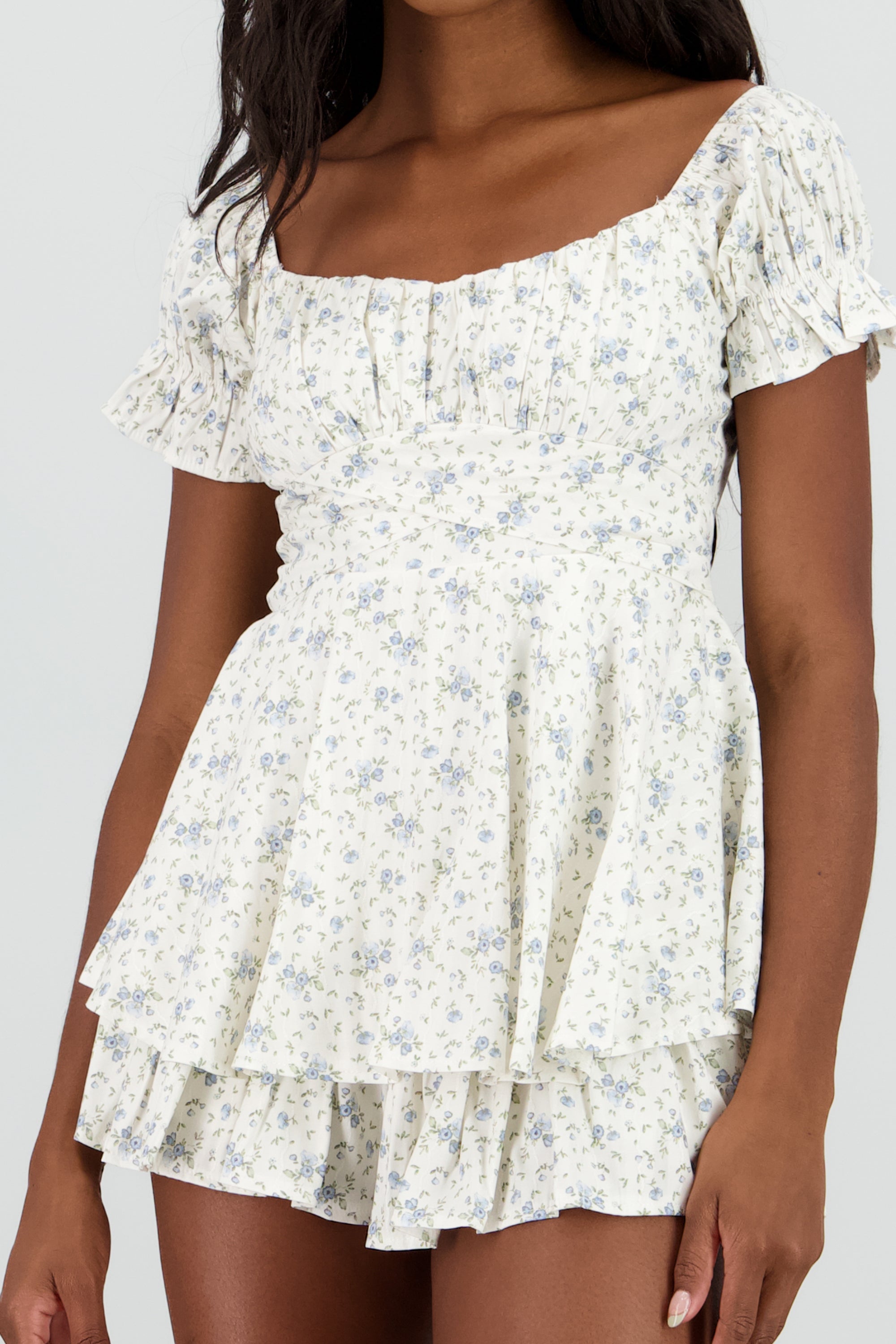 Romper manga corta flores textura AZUL COMBO