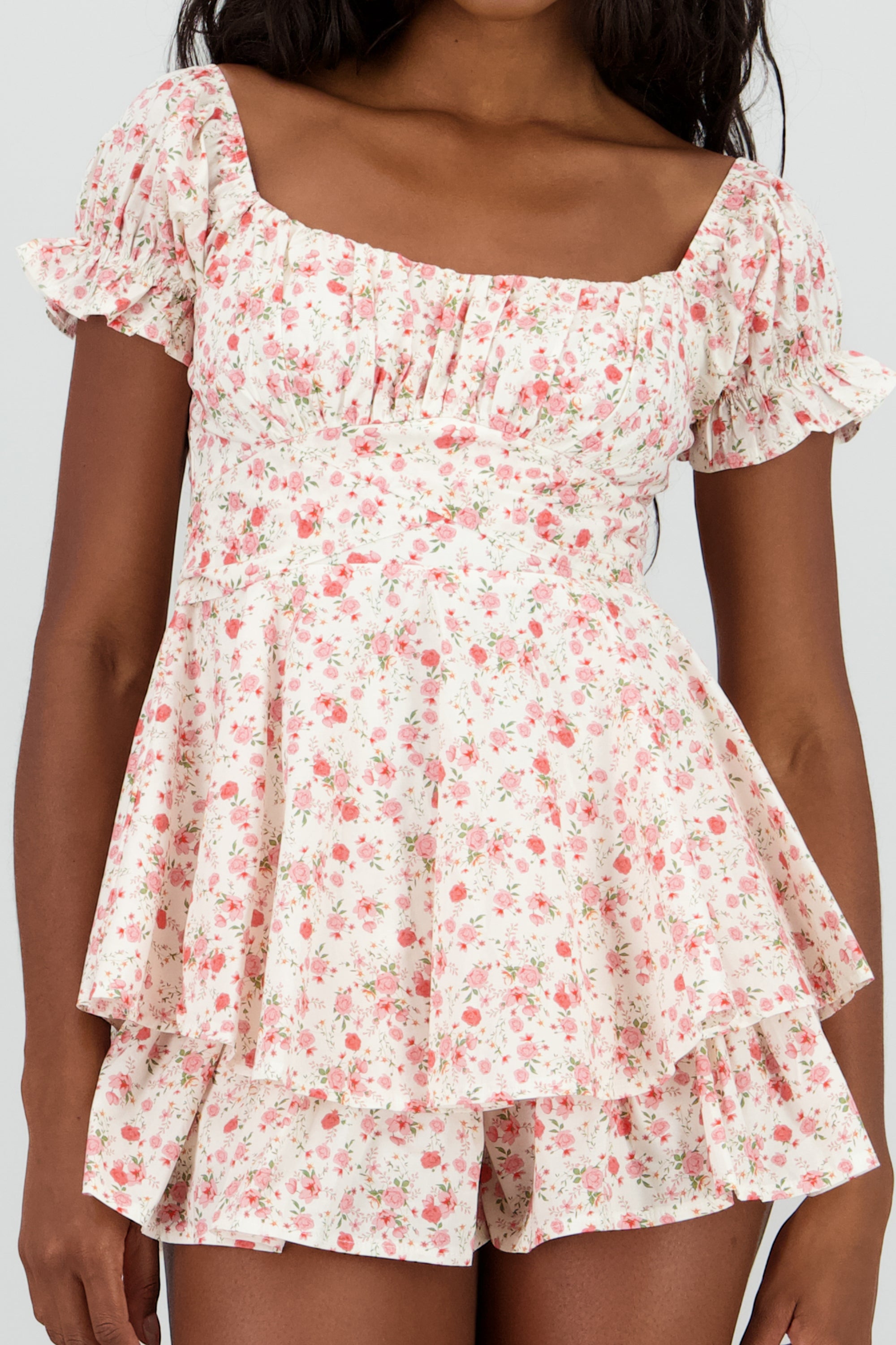 Romper manga corta olanes estampado flores ROSA COMBO