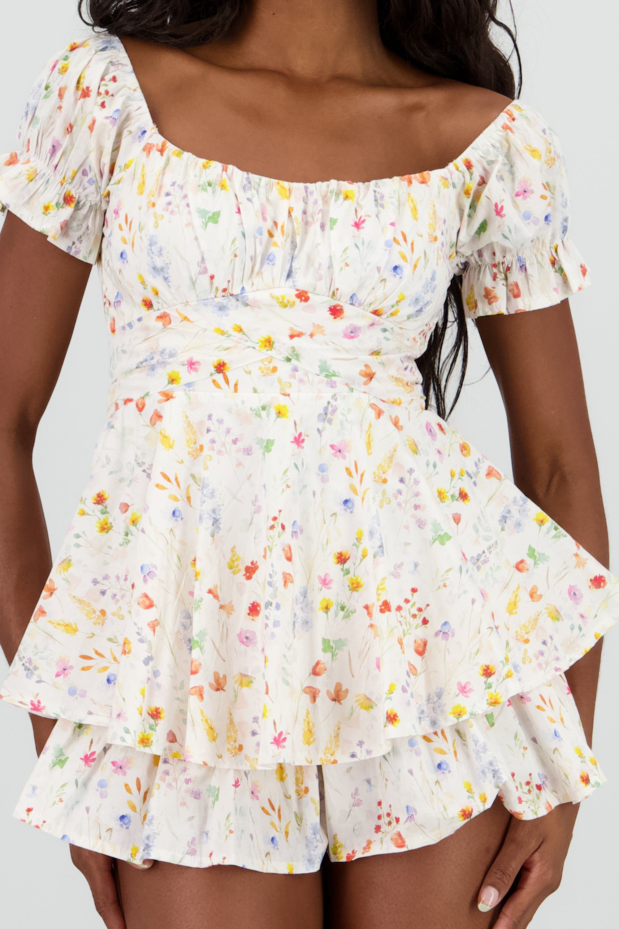 Romper manga corta olanes flores BLANCO COMBO