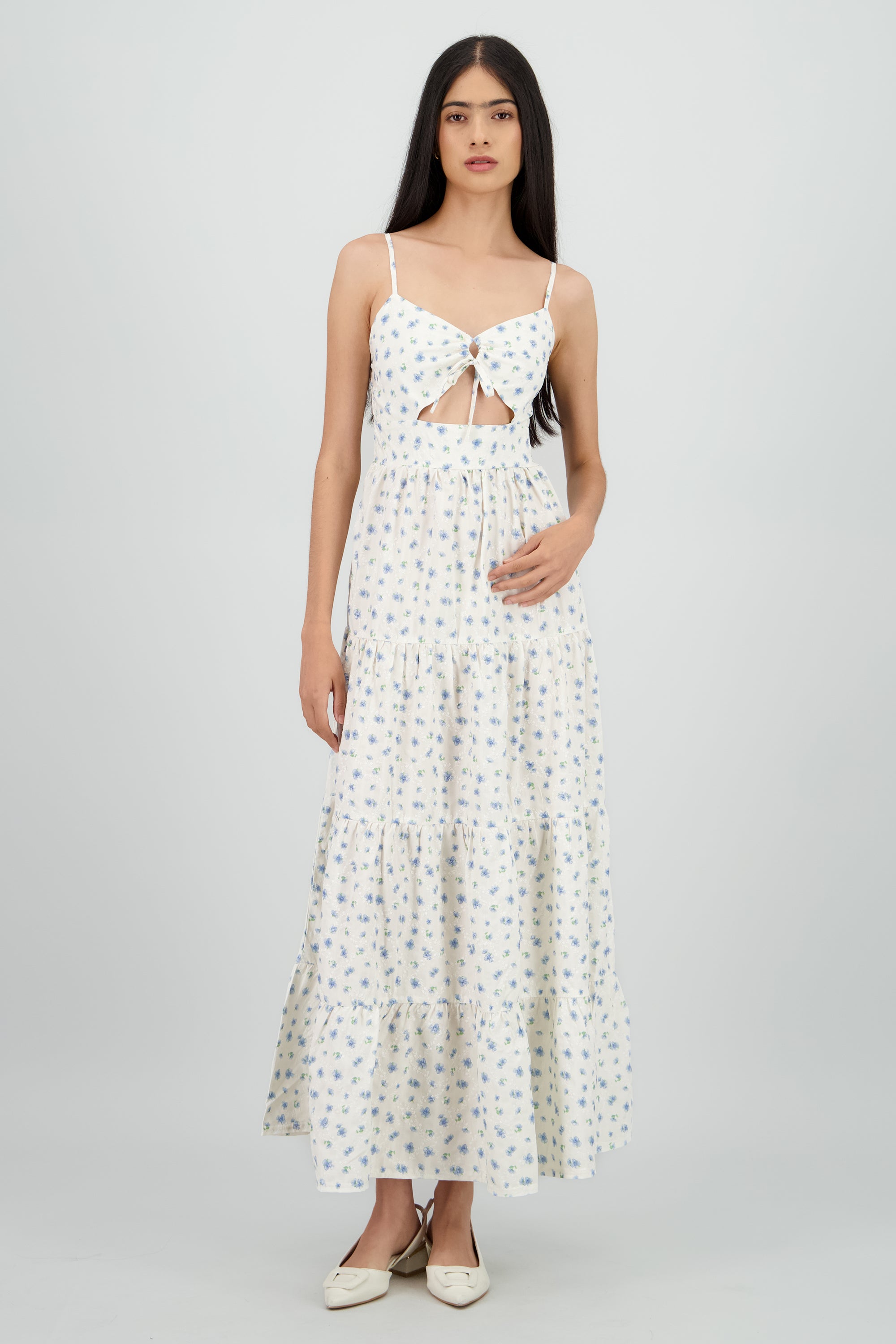 Vestido maxi tirantes flores AZUL COMBO