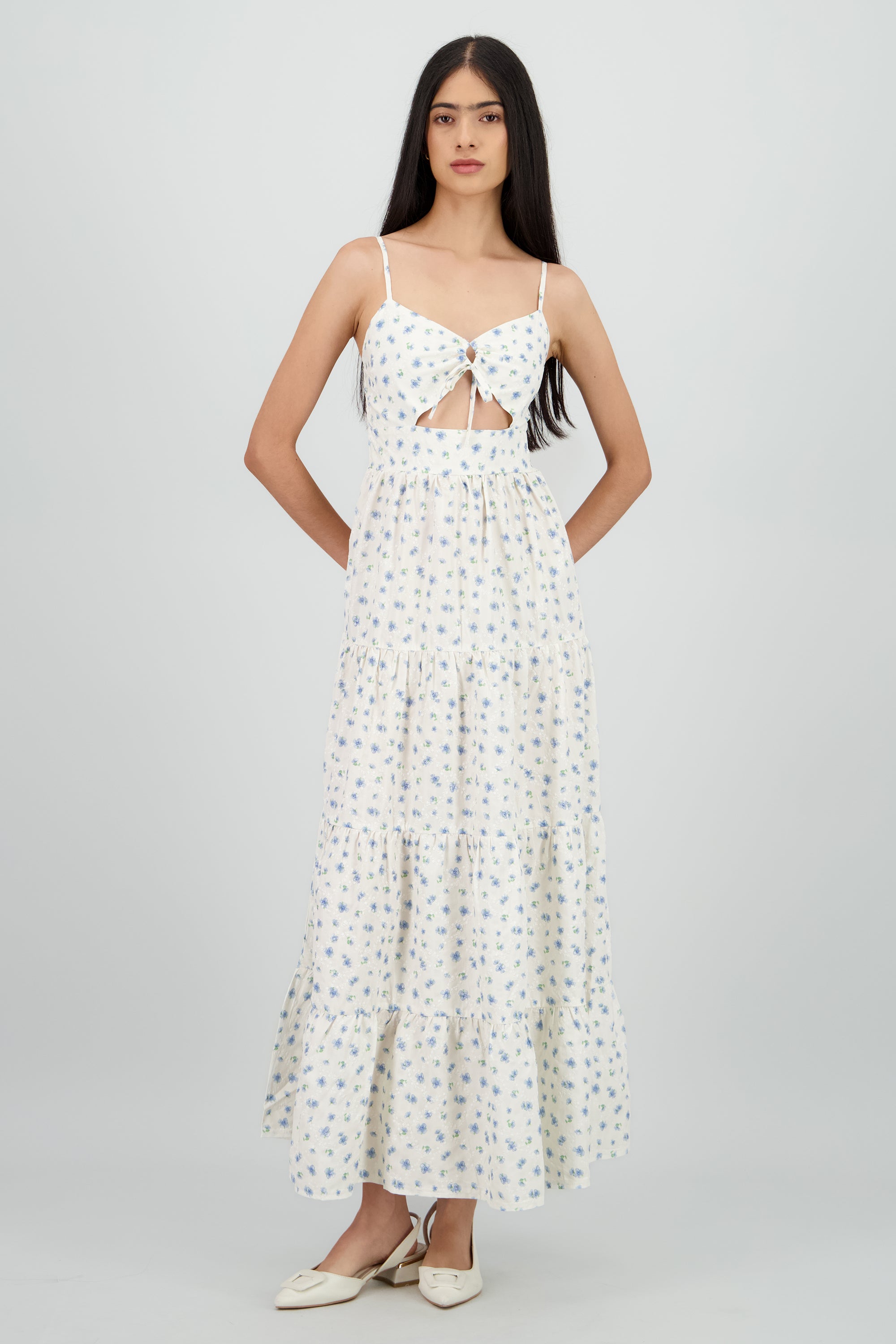 Vestido maxi tirantes flores AZUL COMBO