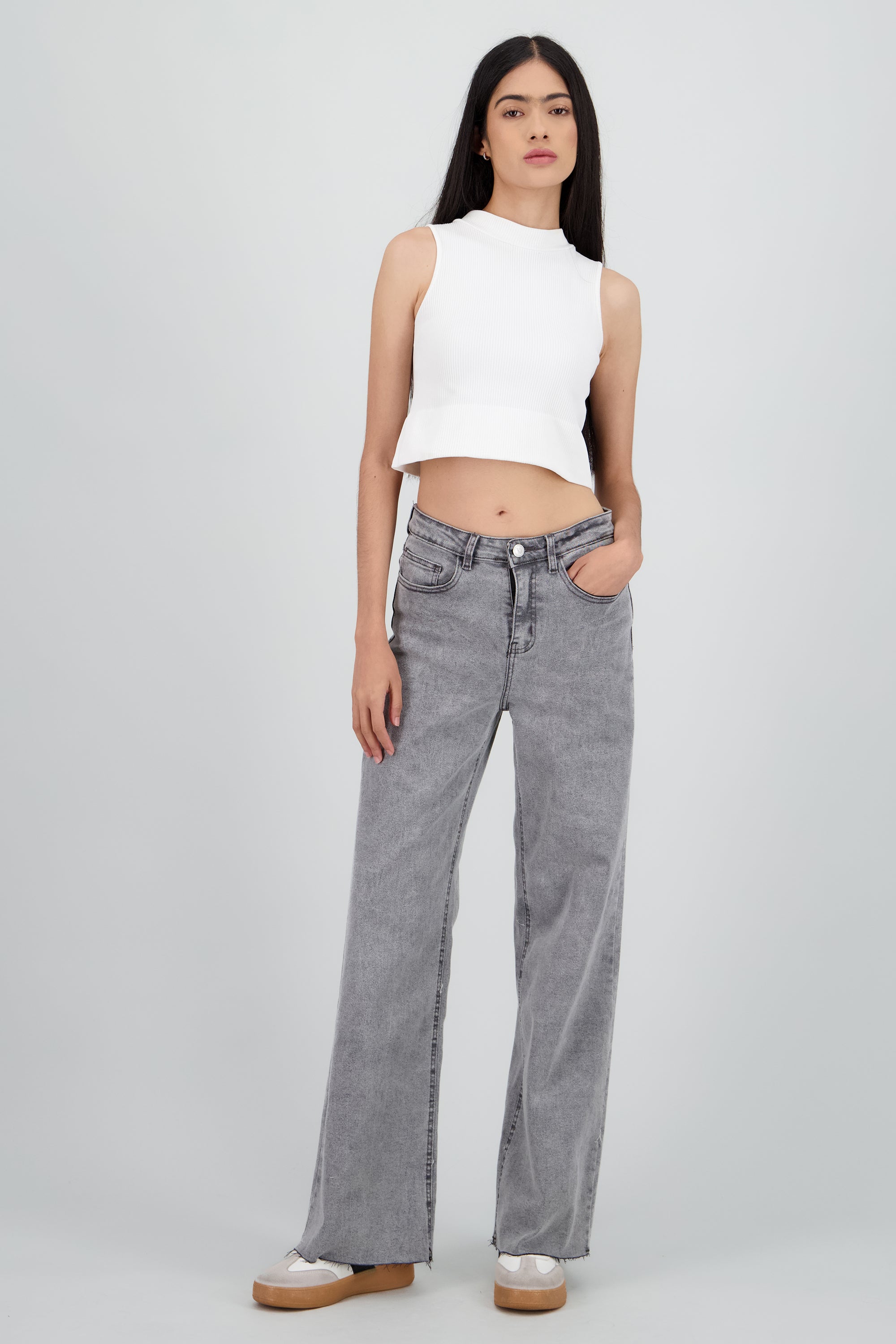 Jeans wide leg confort GRIS OBSCURO