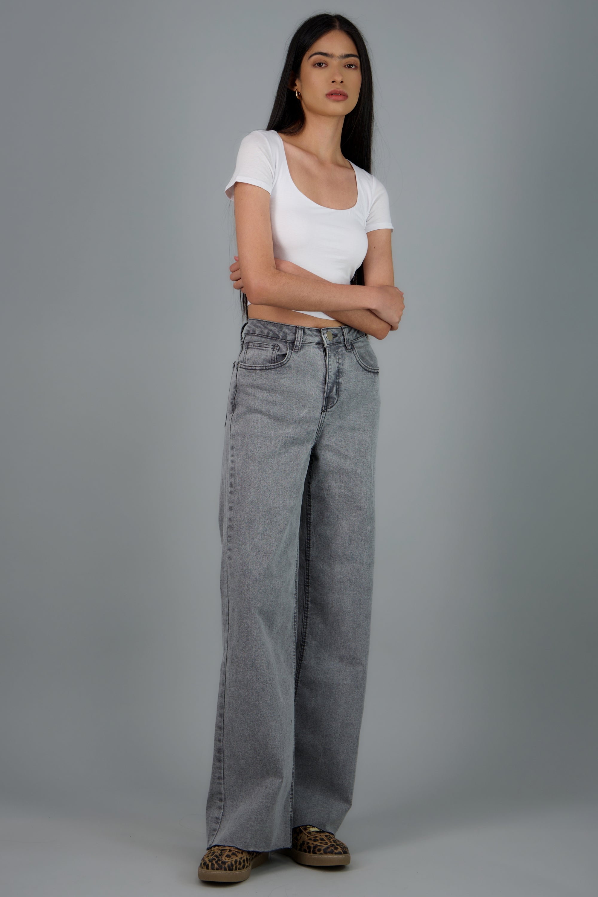 Jeans wide leg confort GRIS OBSCURO