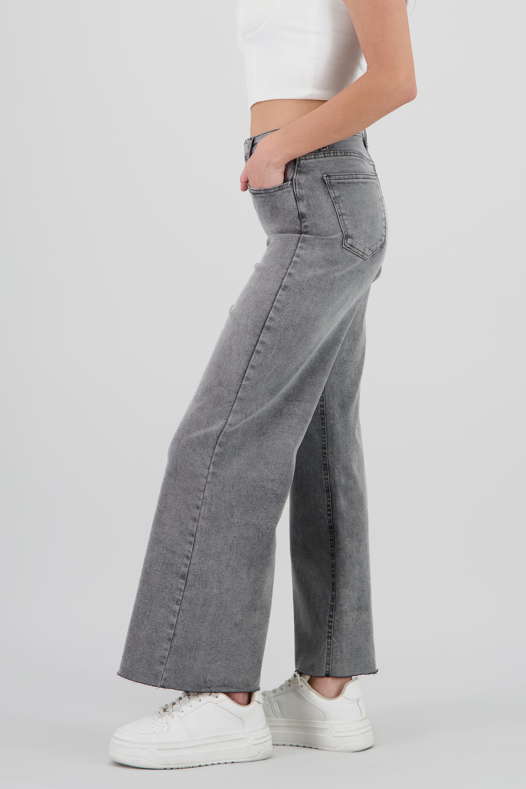 Jeans wide leg dobladillo ancho GRIS OBSCURO