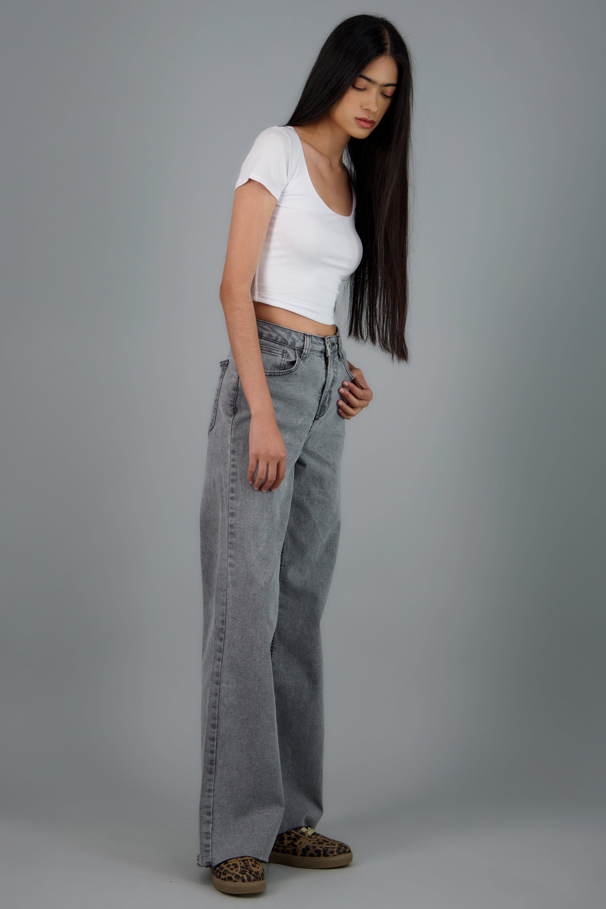 Jeans wide leg confort GRIS OBSCURO