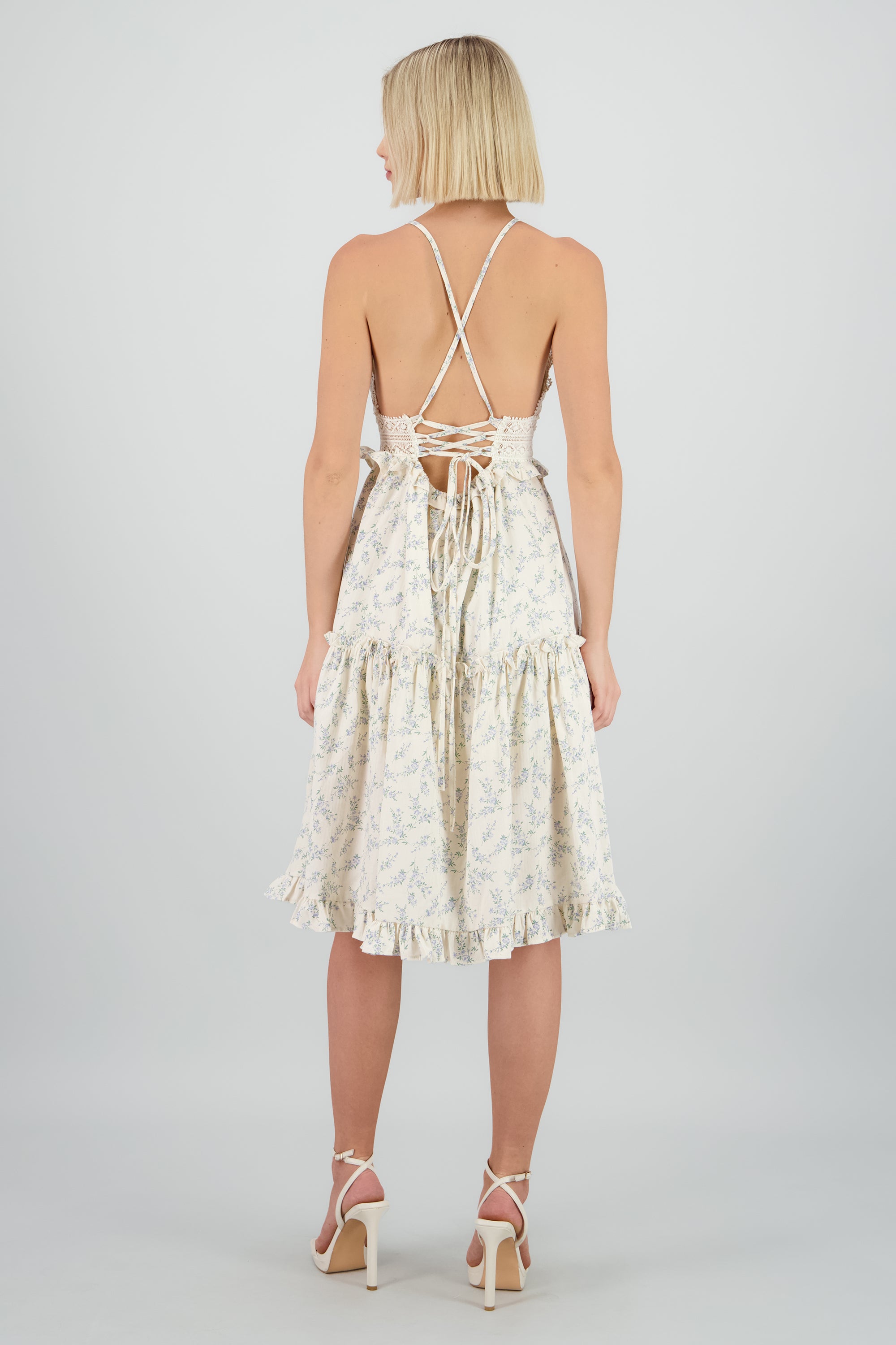 Vestido maxi flores con crochet CREMA