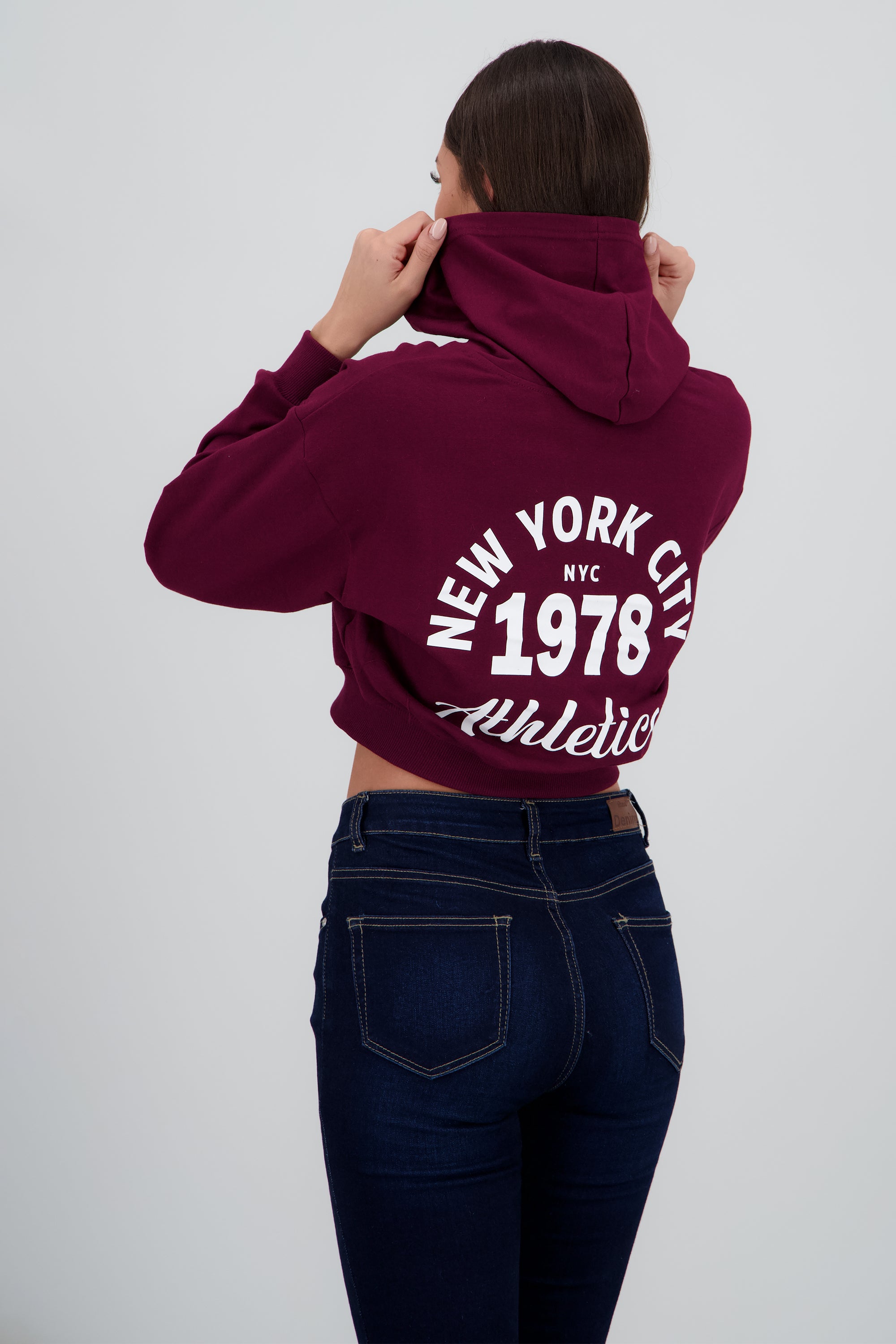 Sudadera crop cierre new york CIRUELA