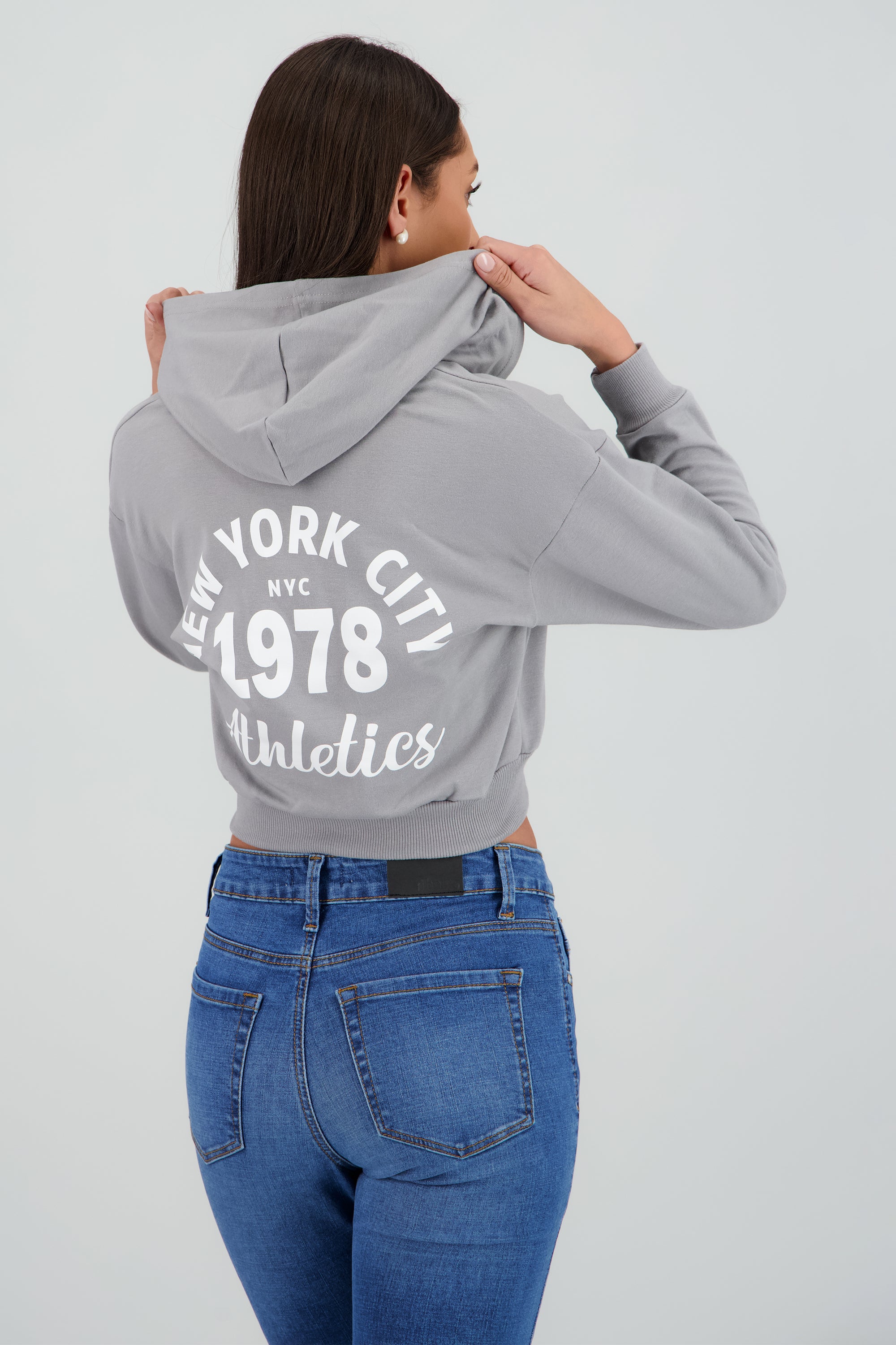 Sudadera crop cierre new york GRIS