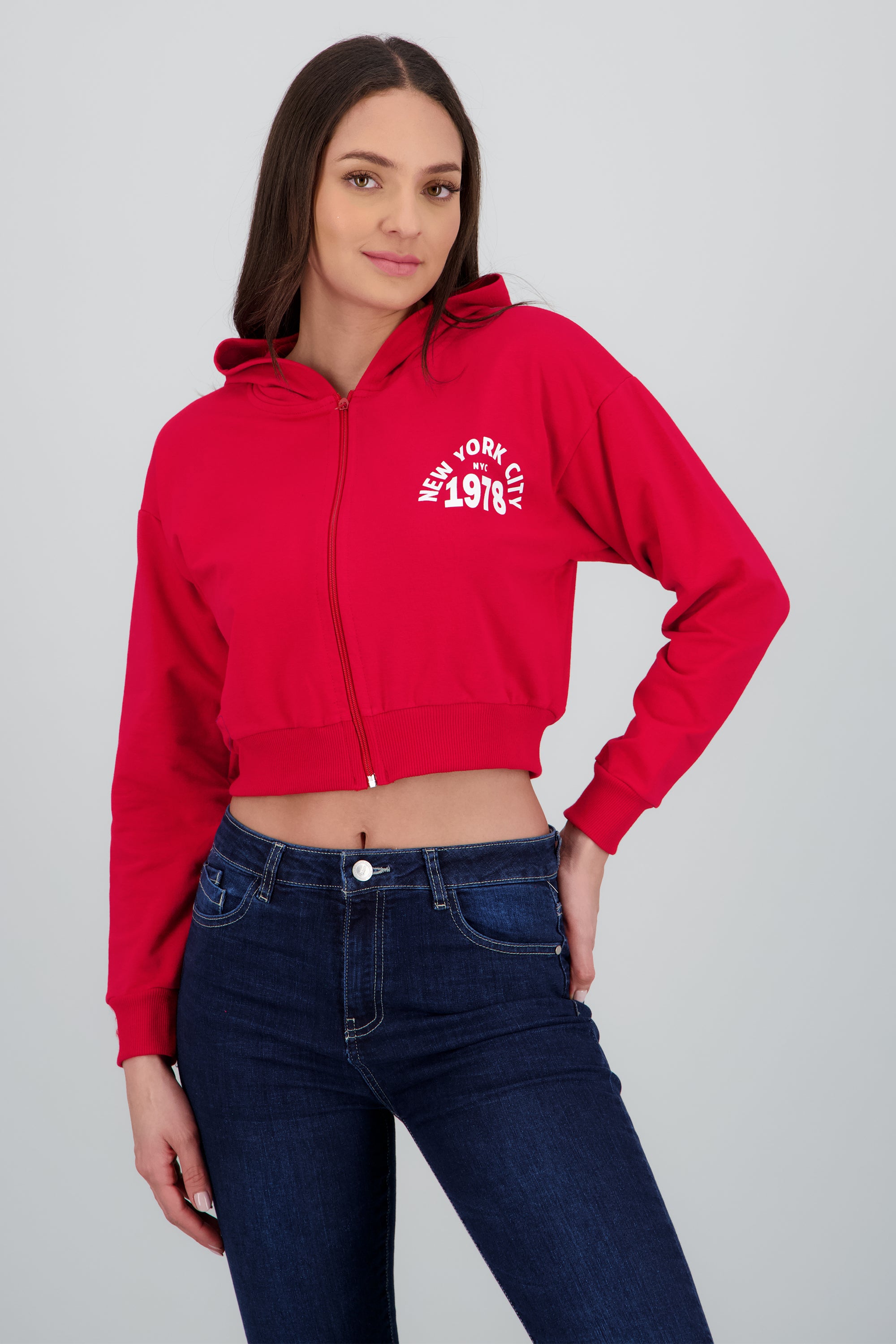 Sudadera crop cierre new york ROJO