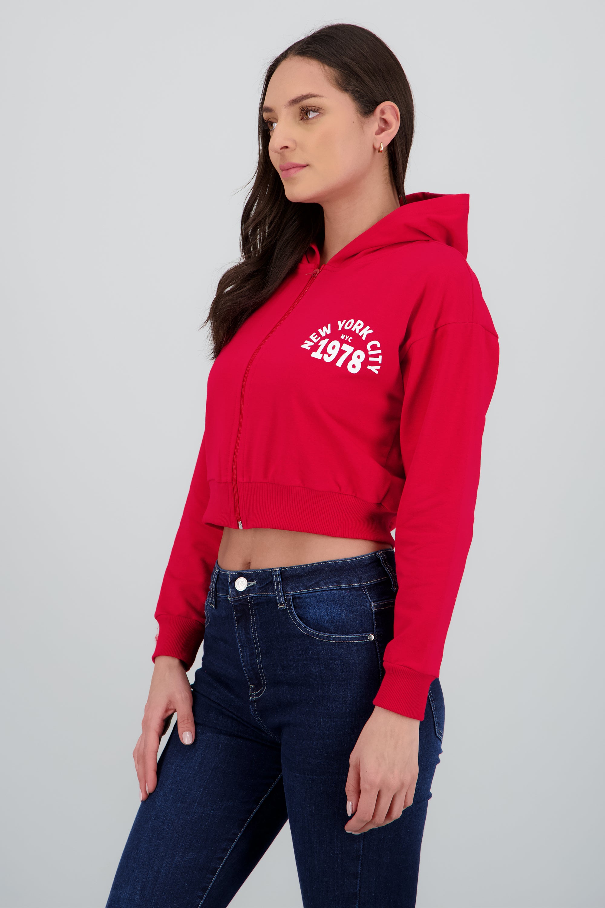 Sudadera crop cierre new york ROJO