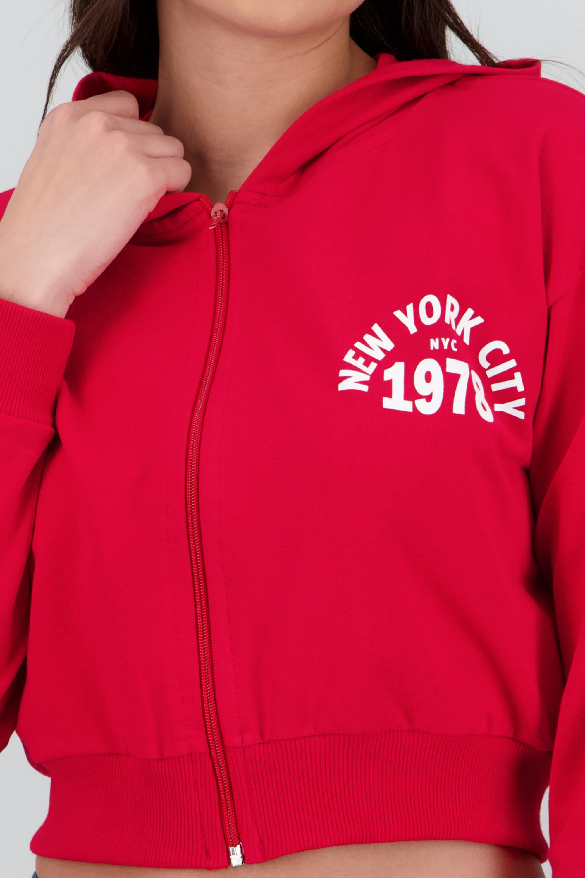 Sudadera crop cierre new york ROJO