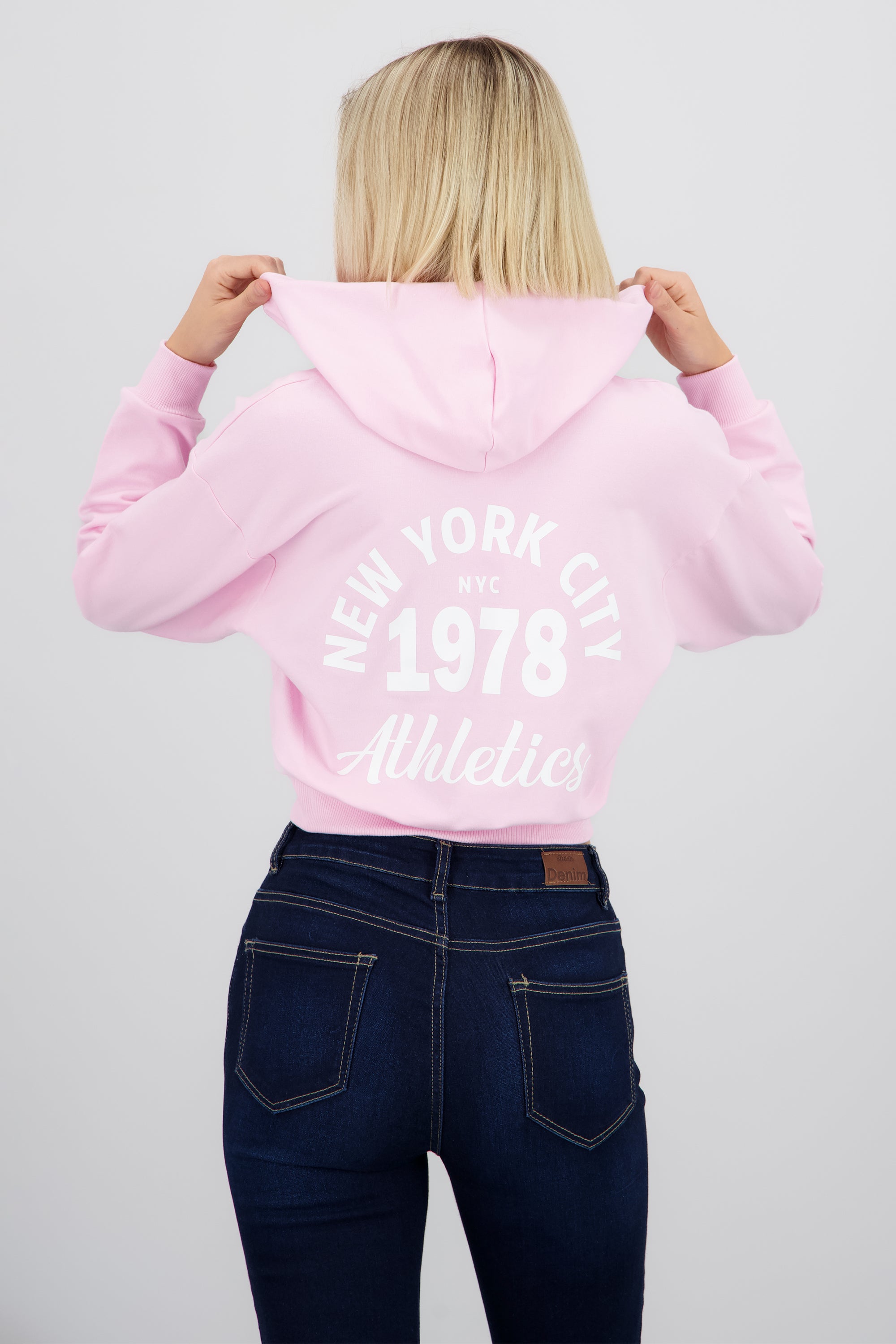 Sudadera crop cierre new york ROSA PASTEL