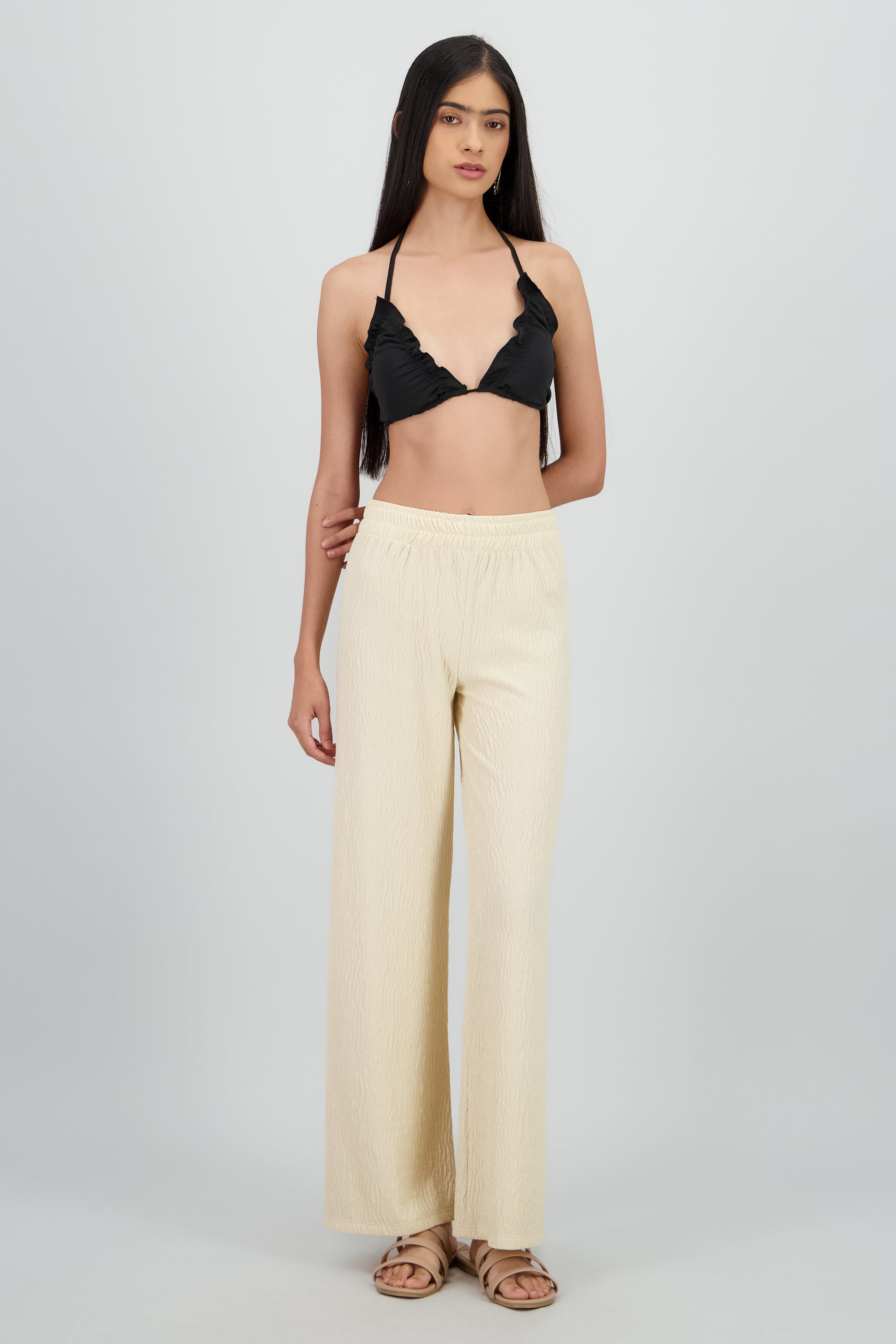 Pantalon flared textura BLANCO