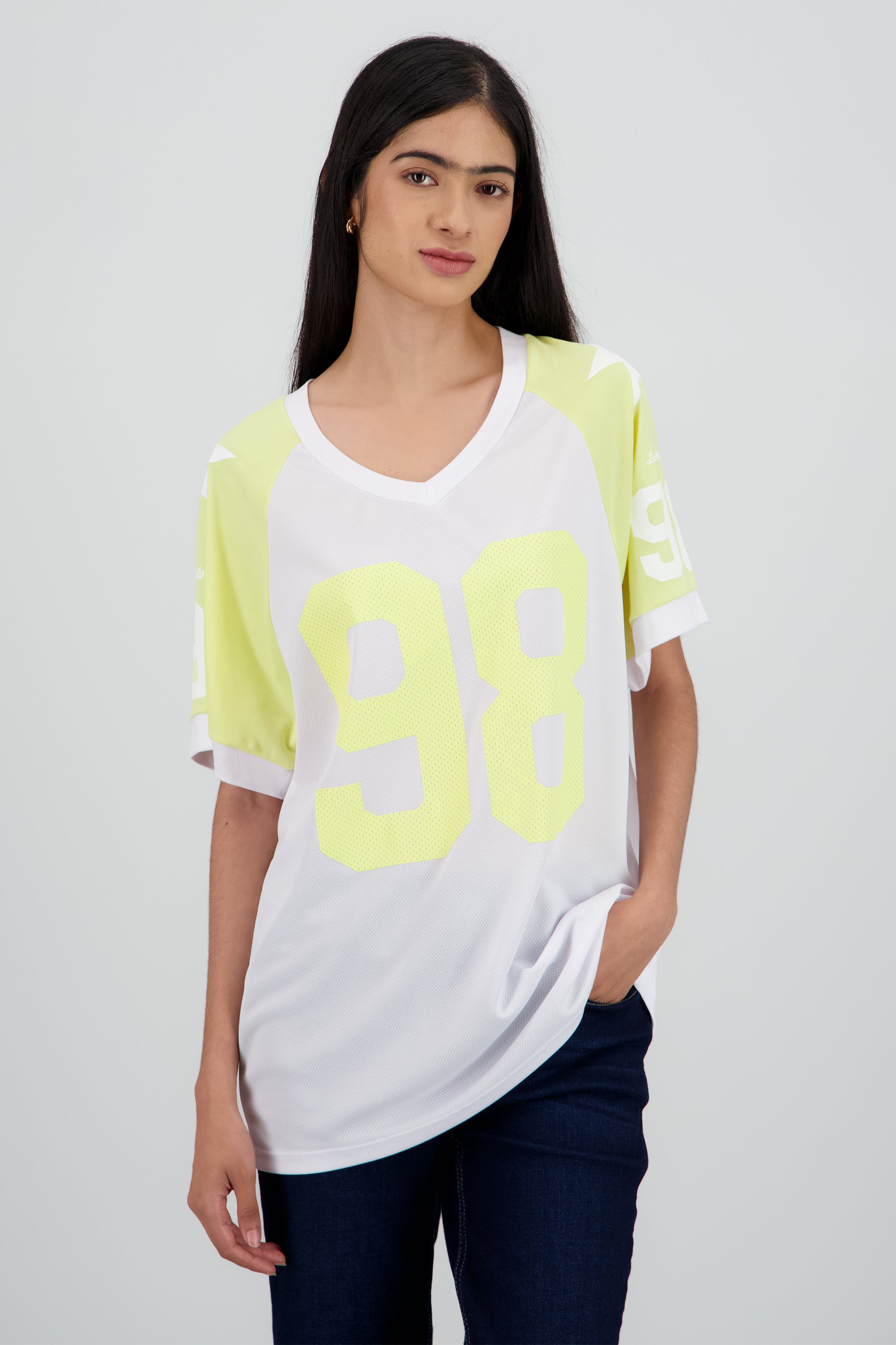 Playera oversized numero contraste AMARILLO COMBO