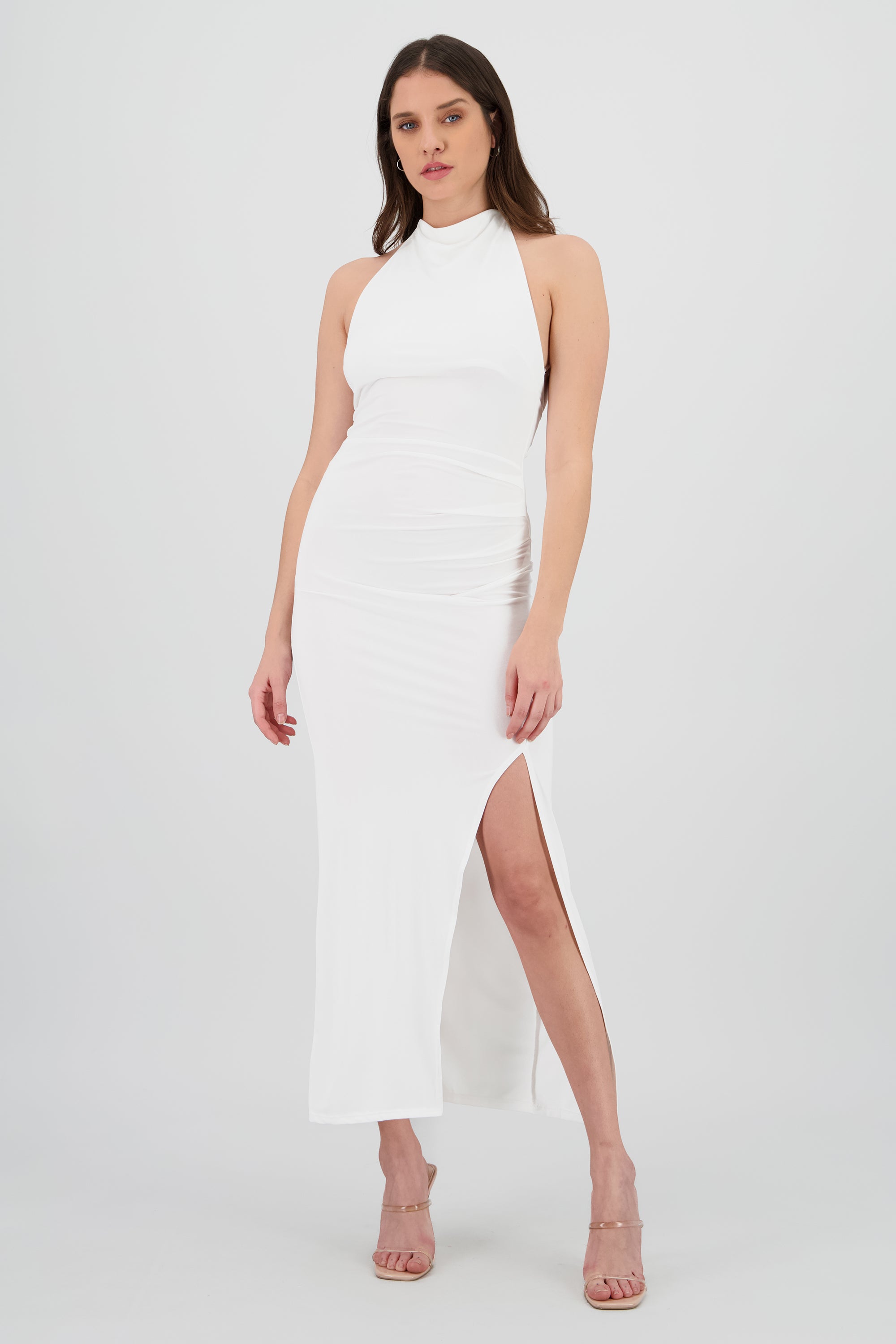 Vestido maxi halter drapeado BLANCO