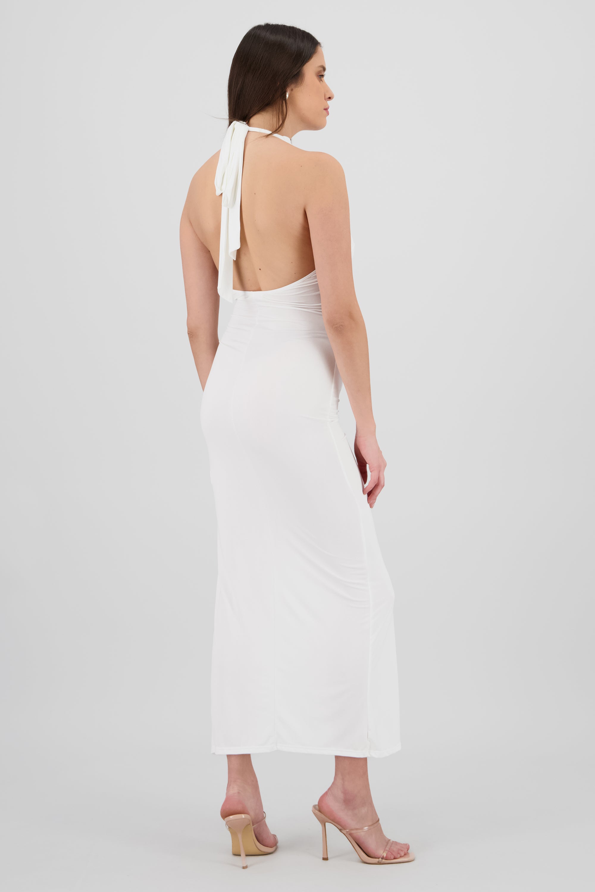 Vestido maxi halter drapeado BLANCO