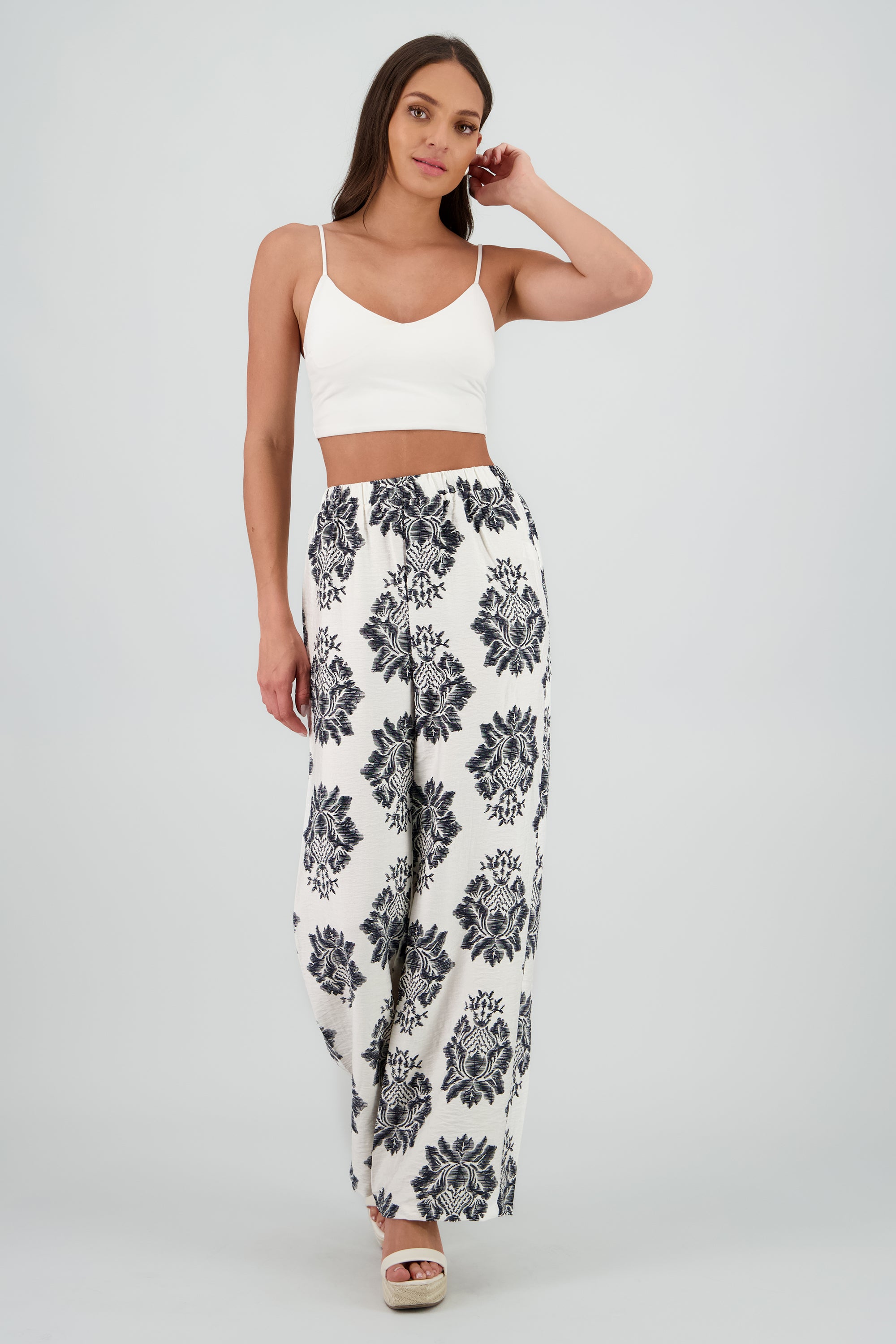 Pantalones fluidos estampado tropical NEGRO COMBO