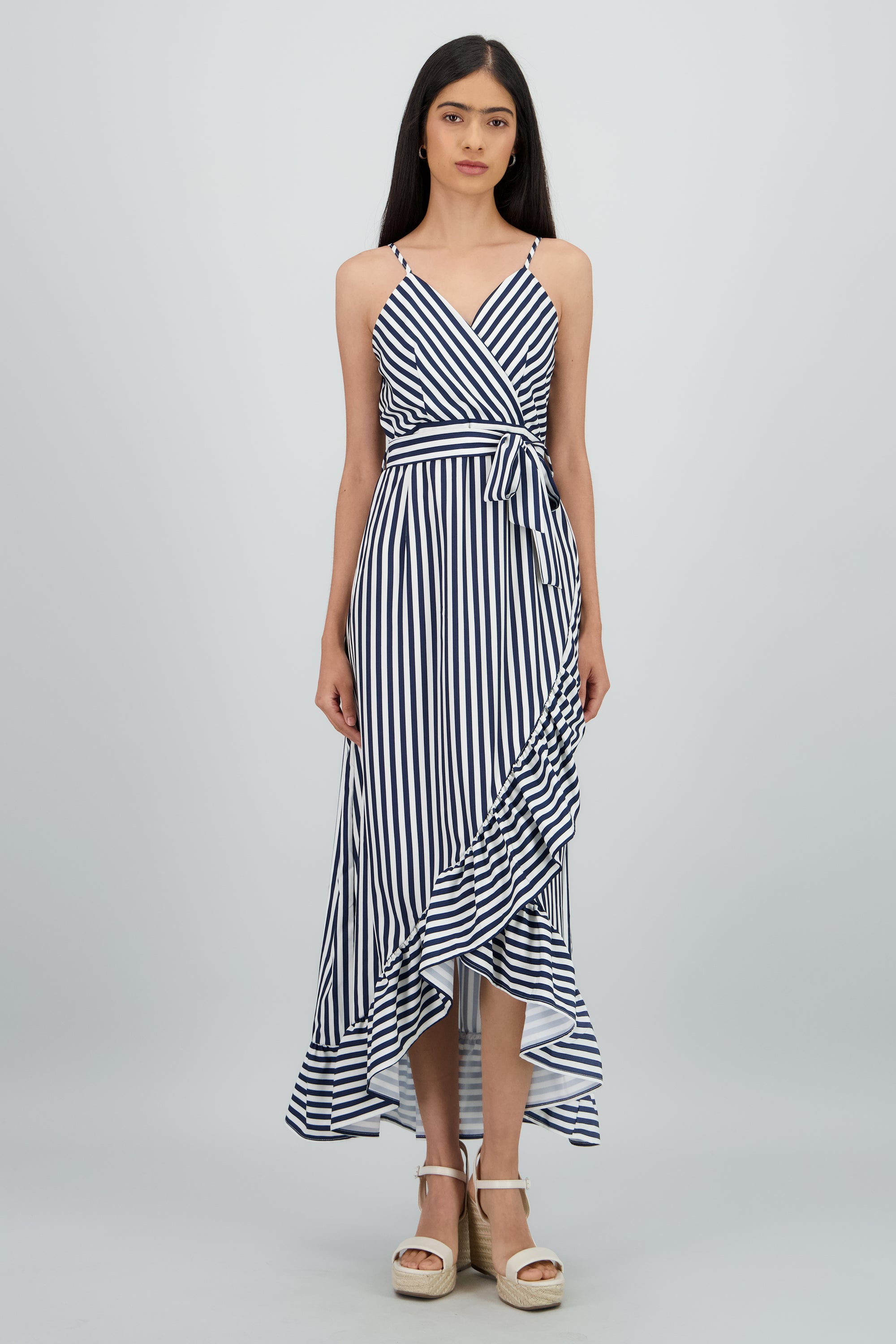 Vestido midi olanes rayas MARINO