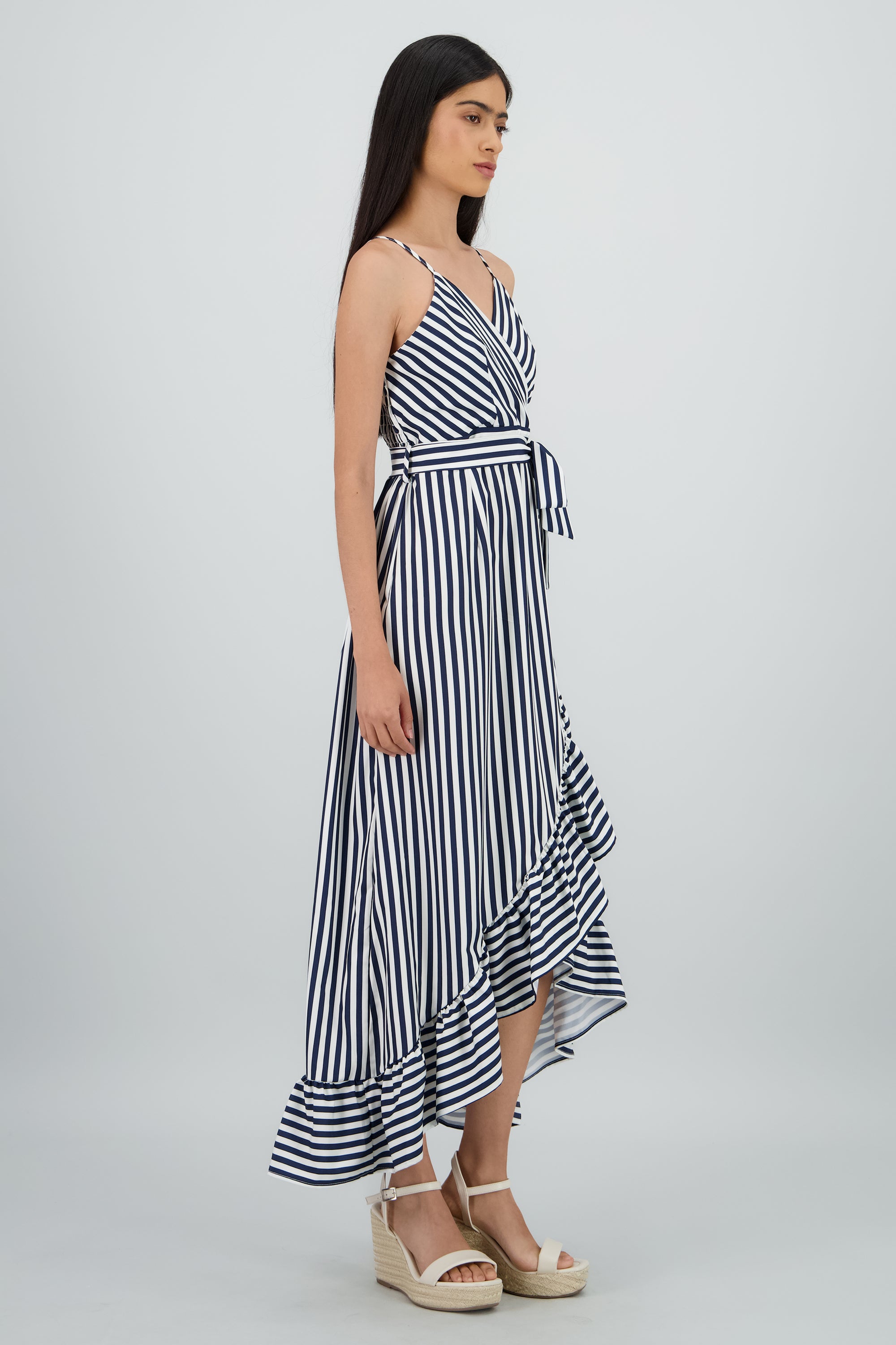 Vestido midi olanes rayas MARINO