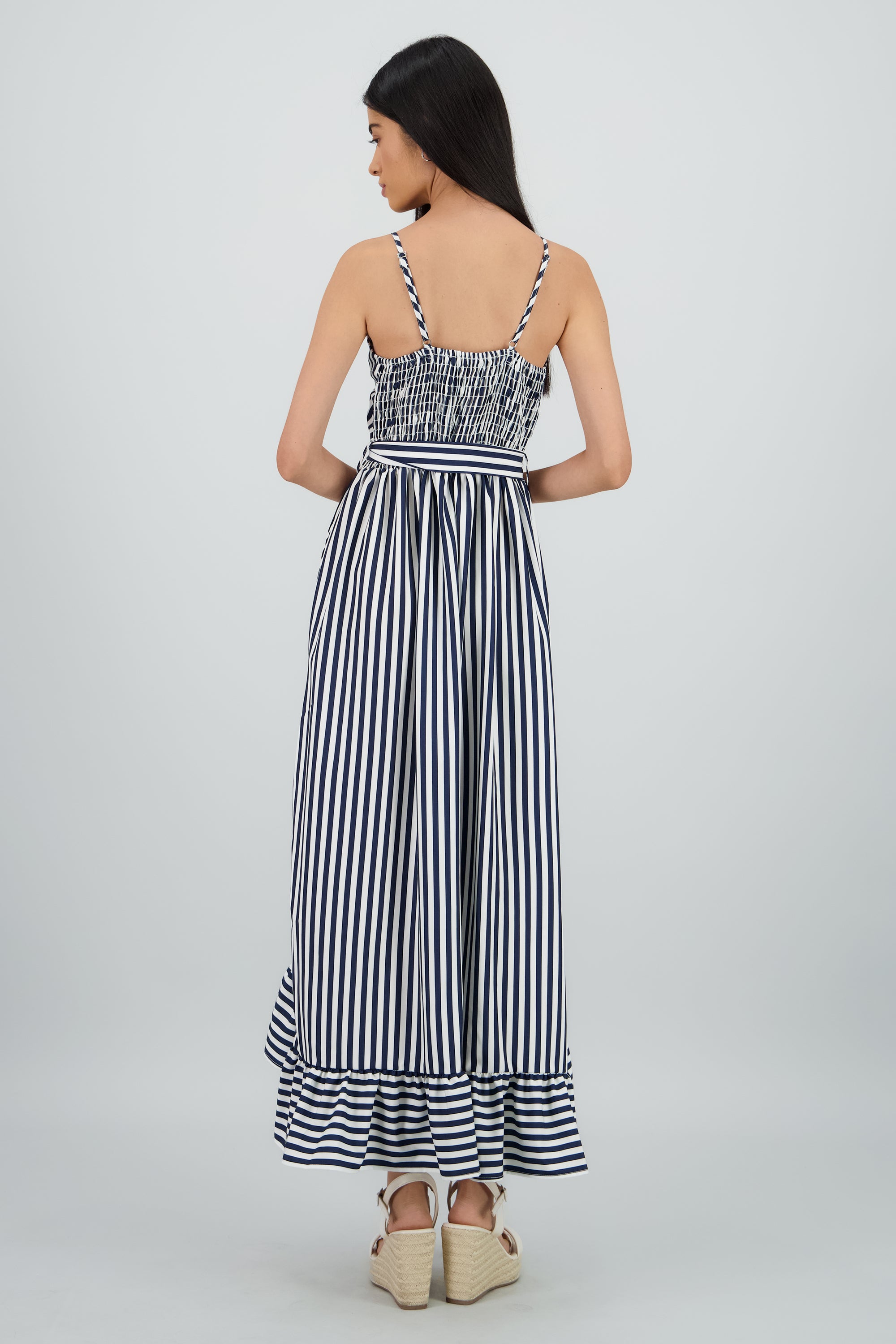 Vestido midi olanes rayas MARINO