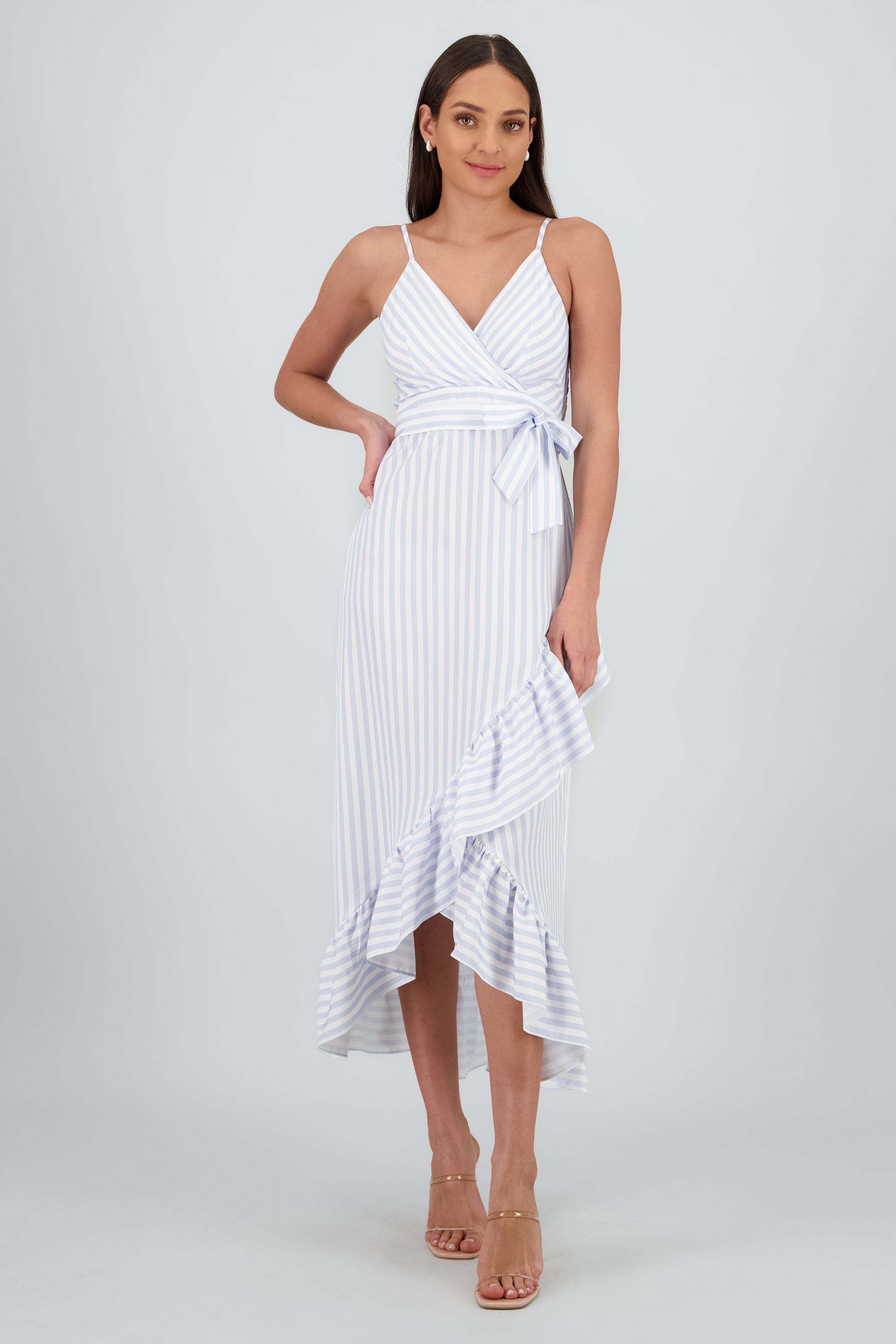 Vestido midi olanes rayas AZUL CIELO