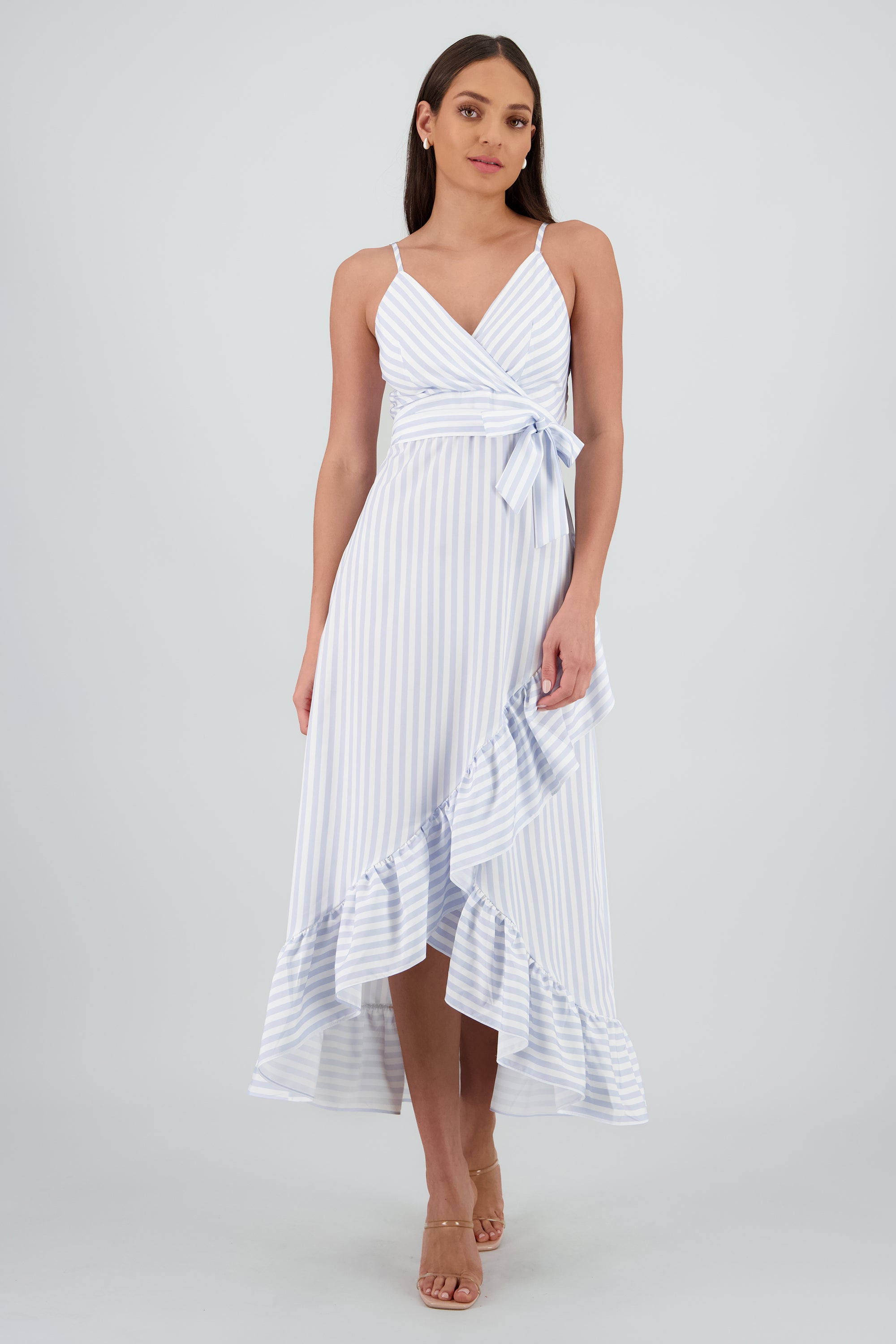 Vestido midi olanes rayas AZUL CIELO