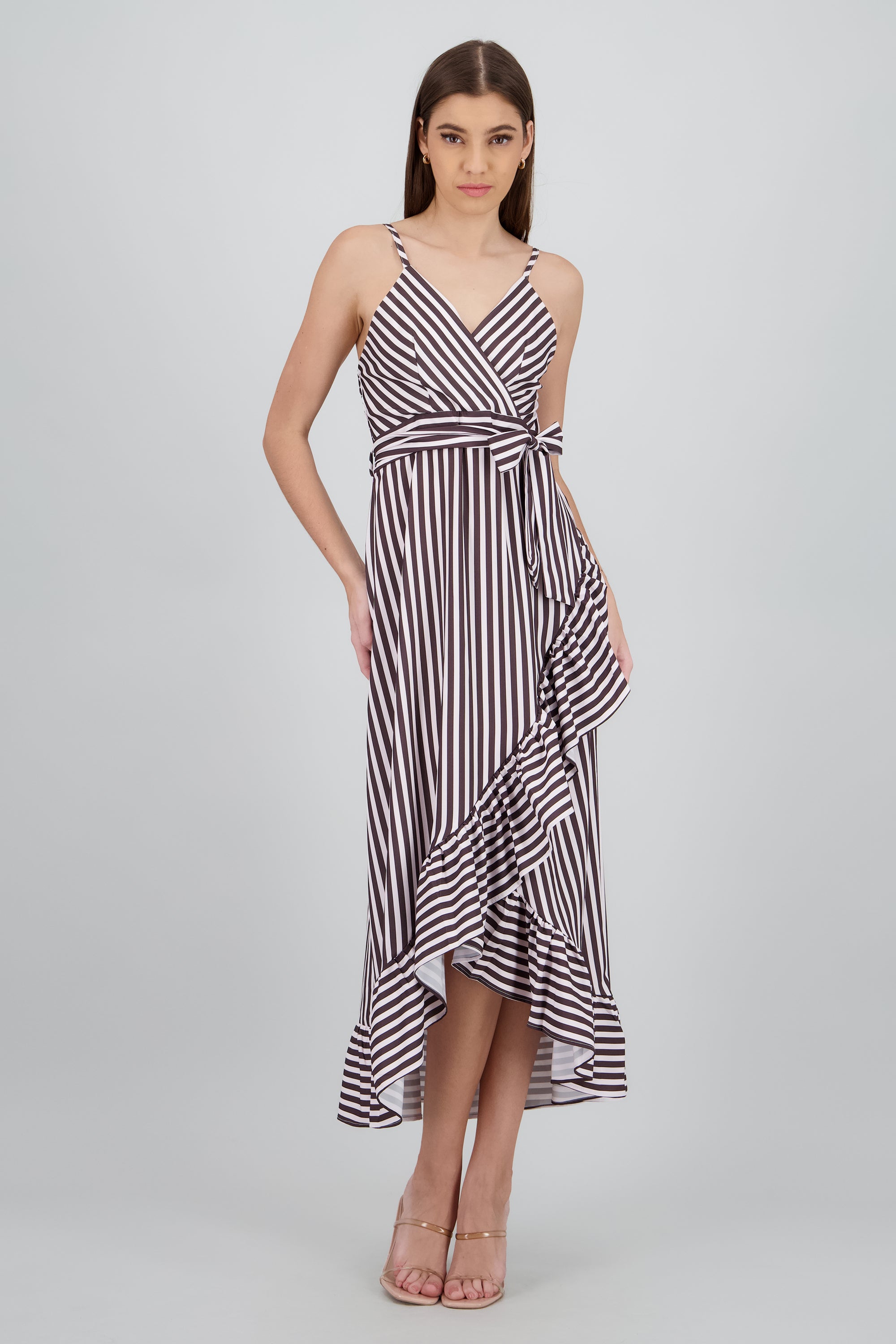 Vestido midi olanes rayas CHOCOLATE