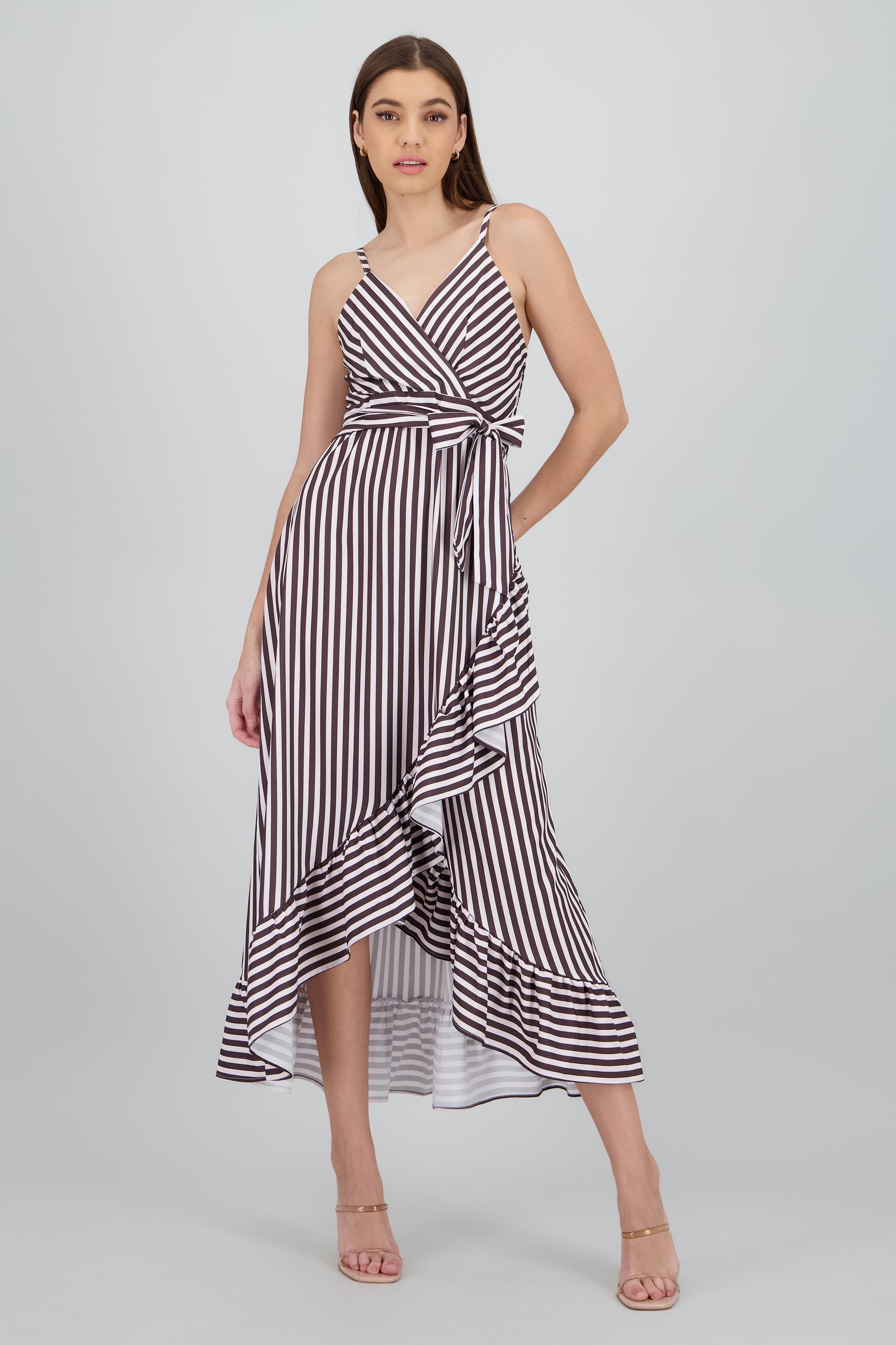 Vestido midi olanes rayas CHOCOLATE