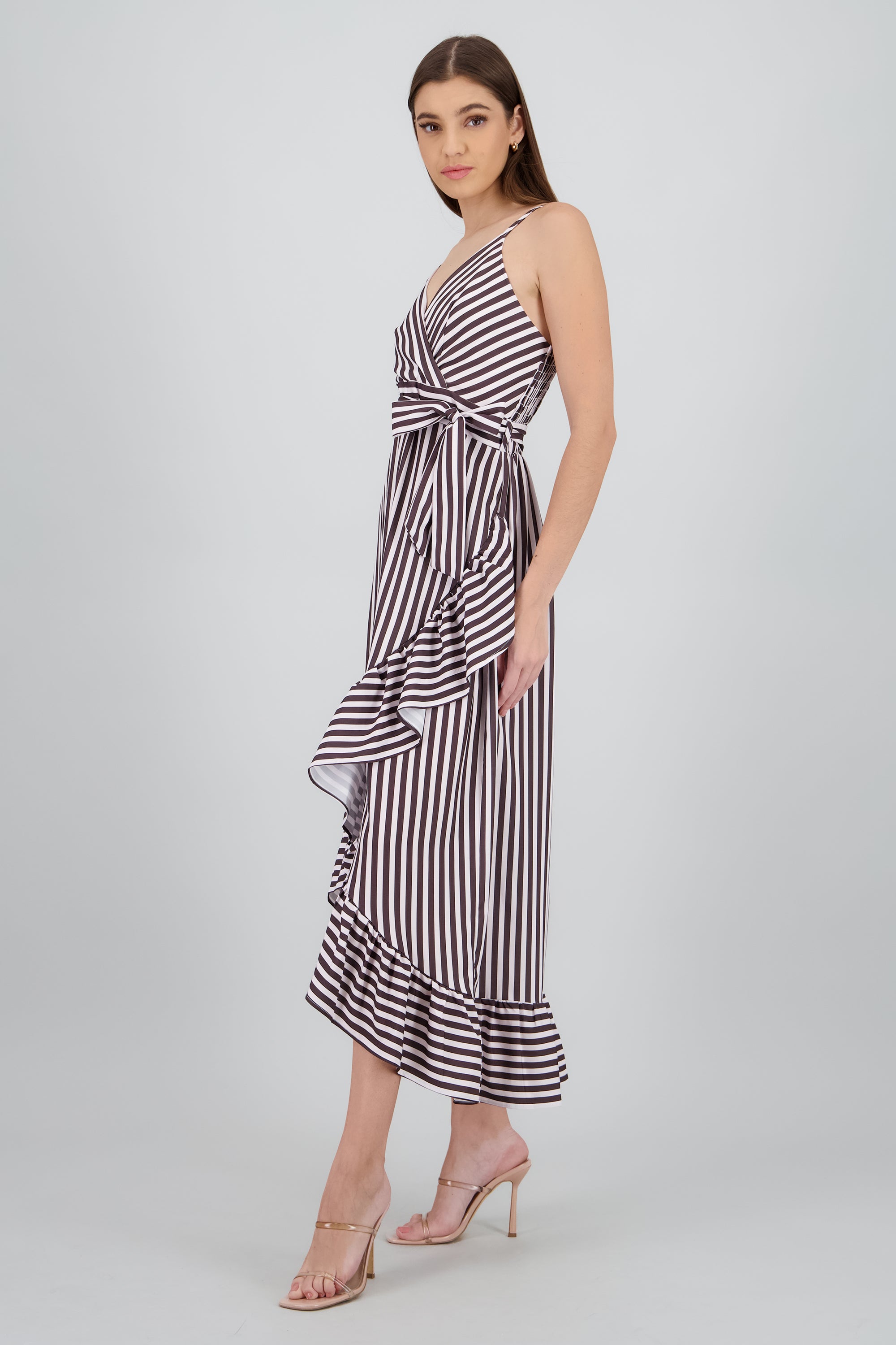 Vestido midi olanes rayas CHOCOLATE