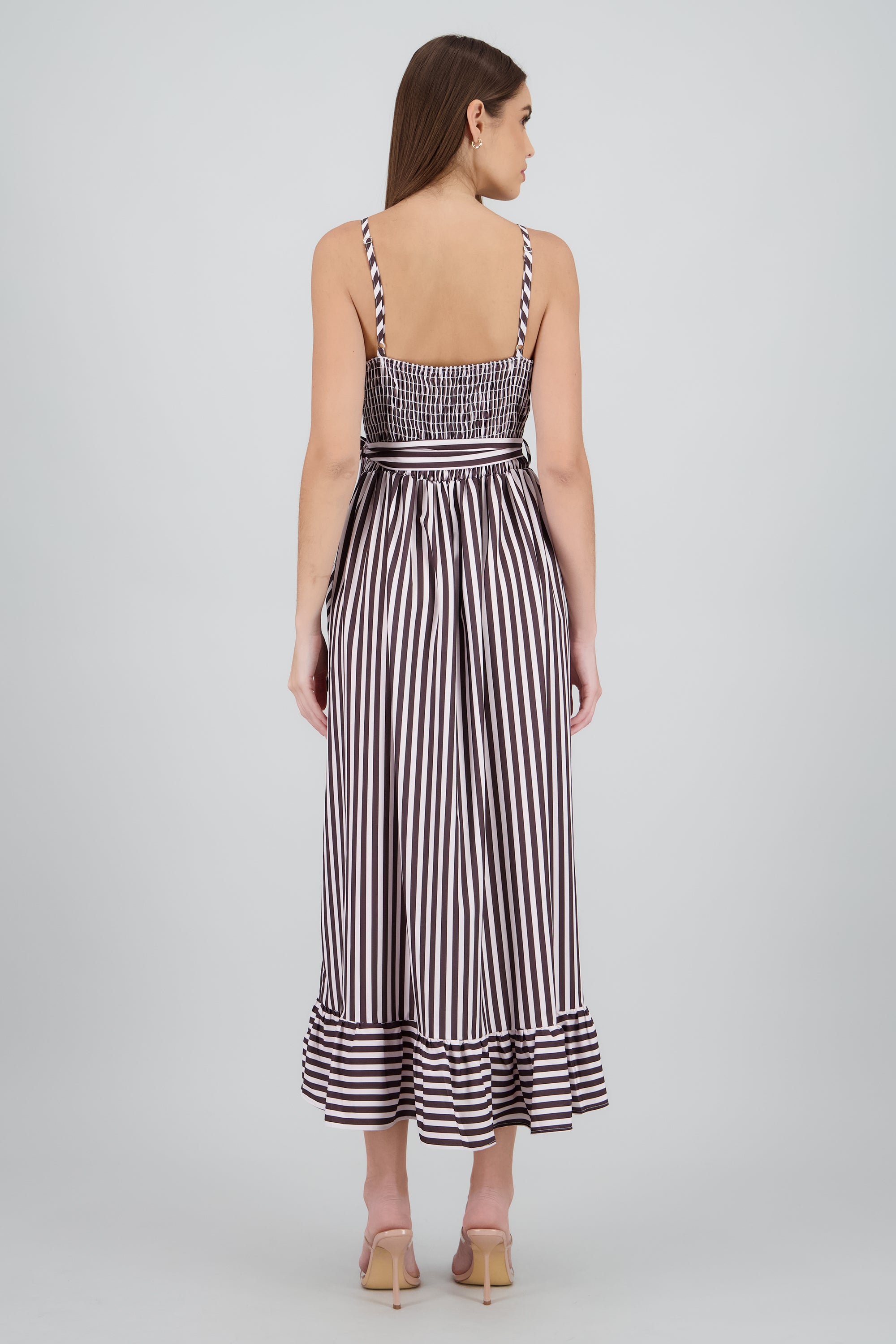 Vestido midi olanes rayas CHOCOLATE