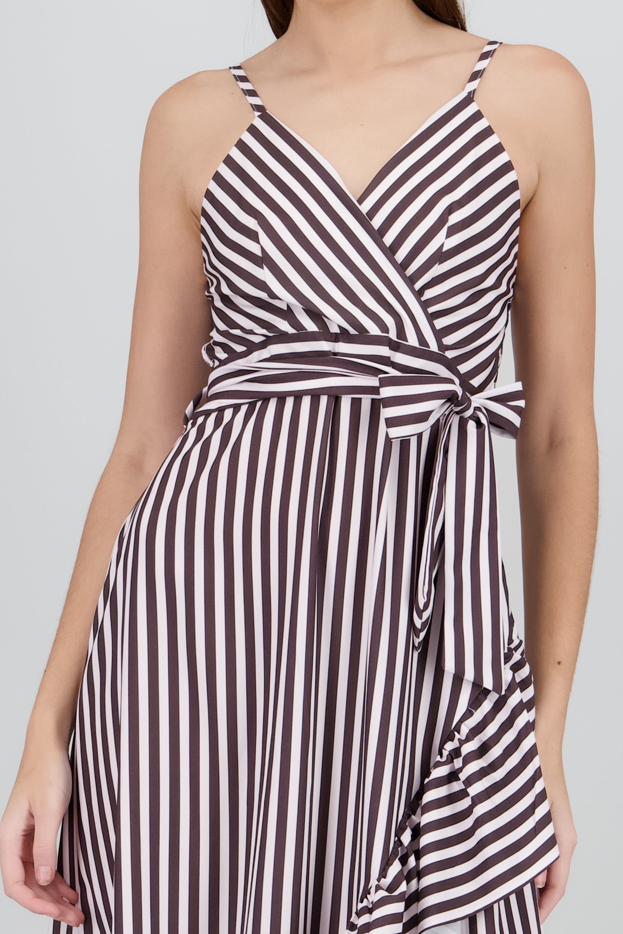 Vestido midi olanes rayas CHOCOLATE