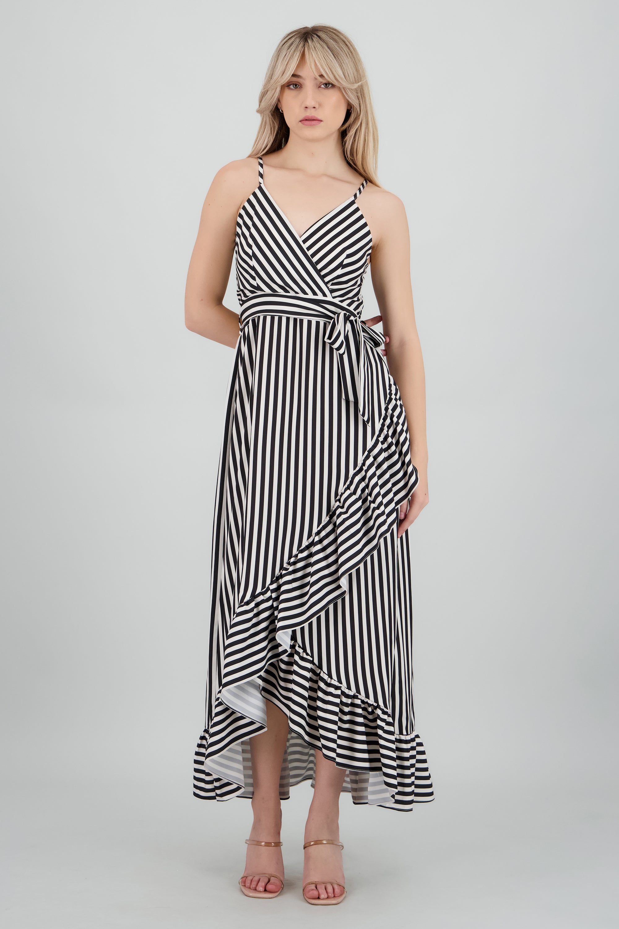 Vestido midi olanes rayas NEGRO COMBO