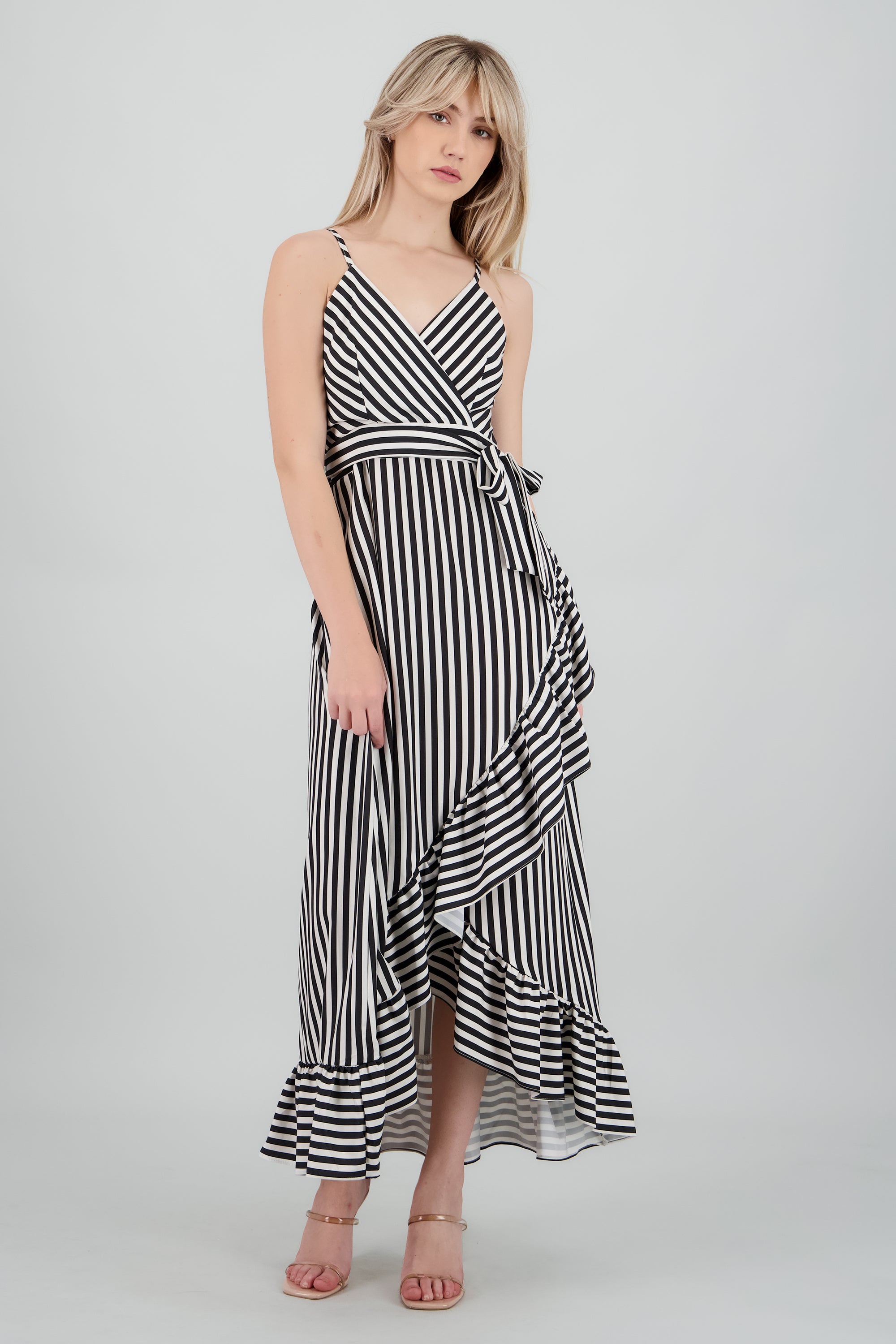 Vestido midi olanes rayas NEGRO COMBO