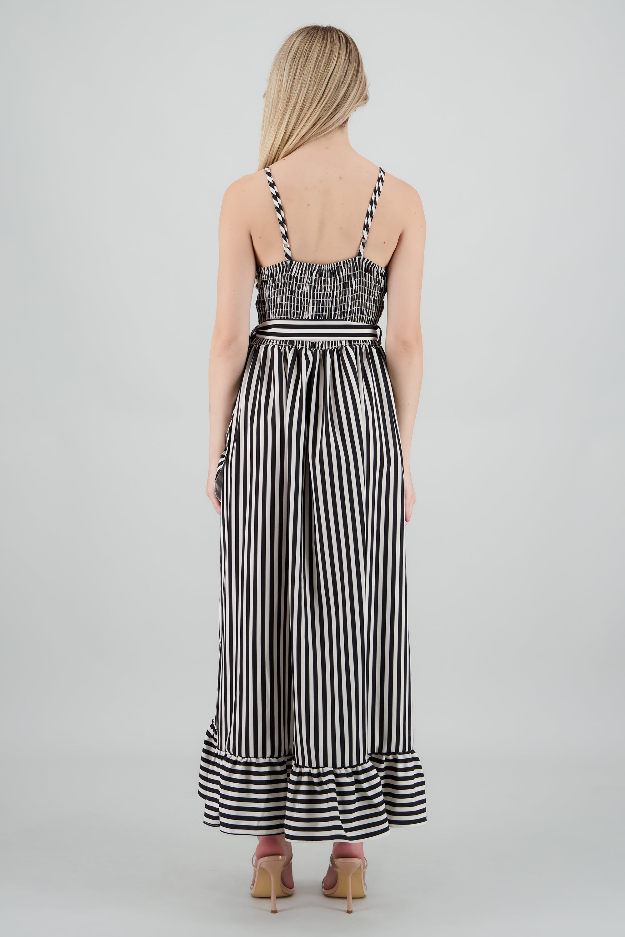 Vestido midi olanes rayas NEGRO COMBO