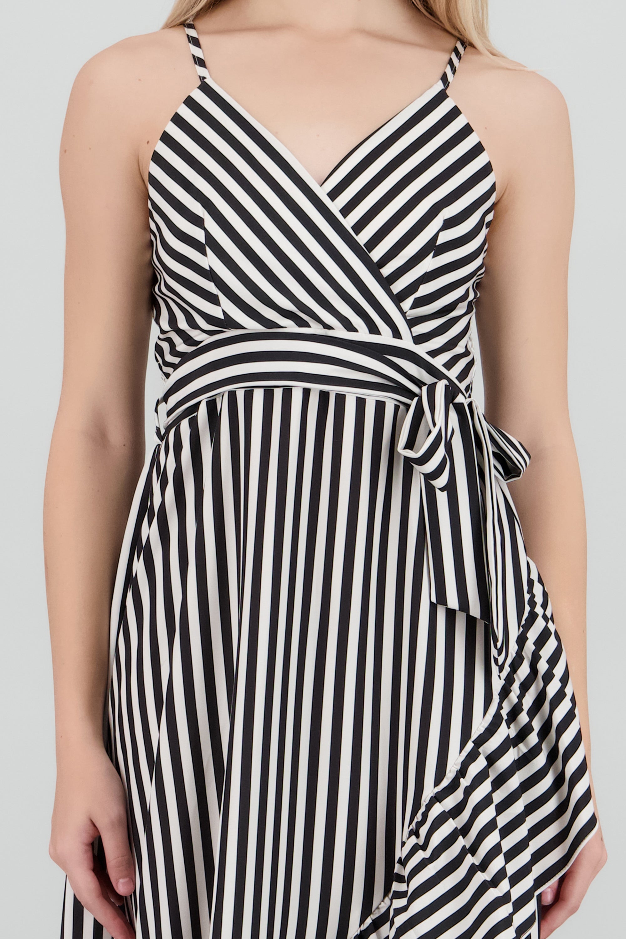 Vestido midi olanes rayas NEGRO COMBO