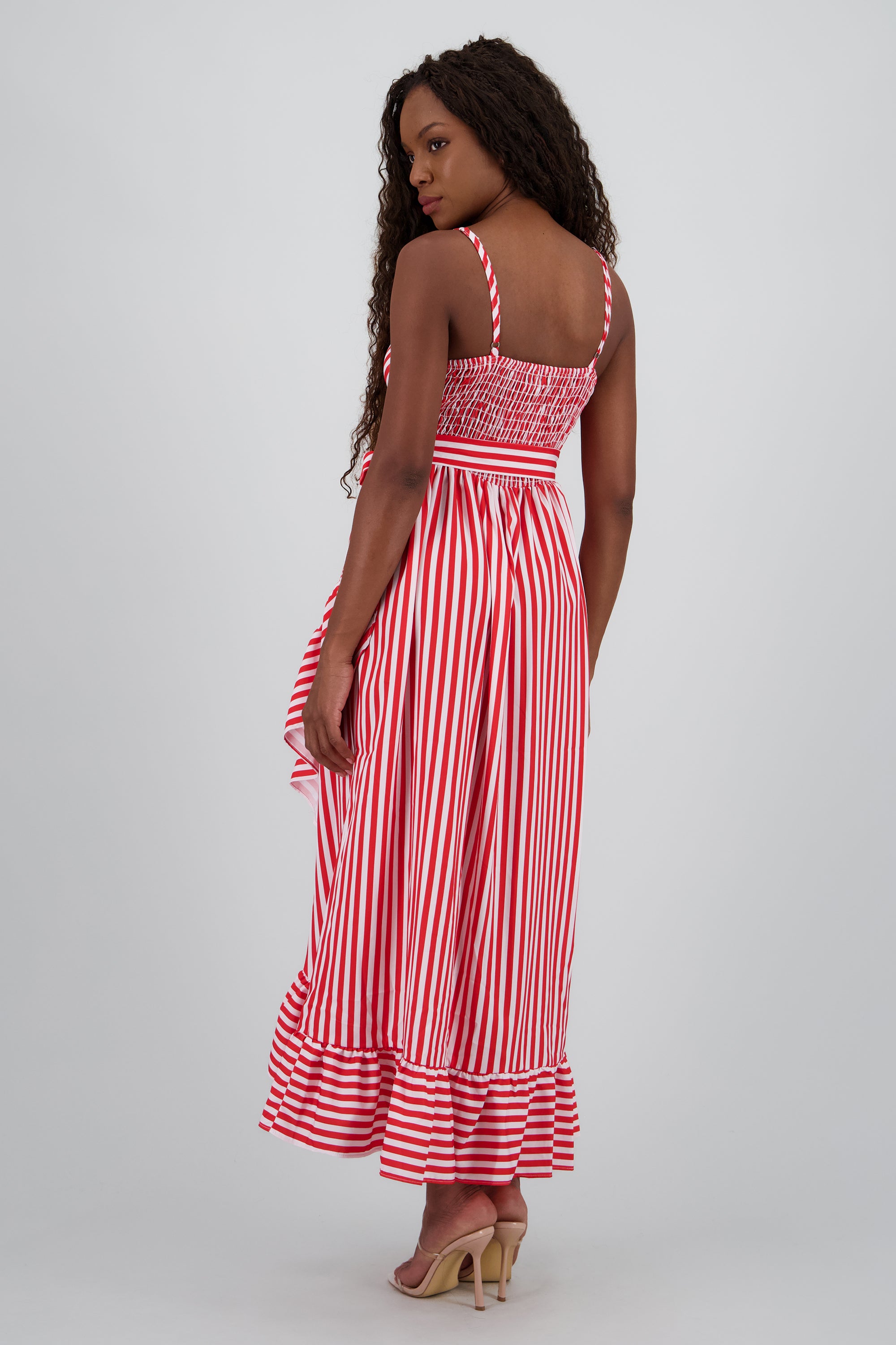 Vestido midi olanes rayas ROJO