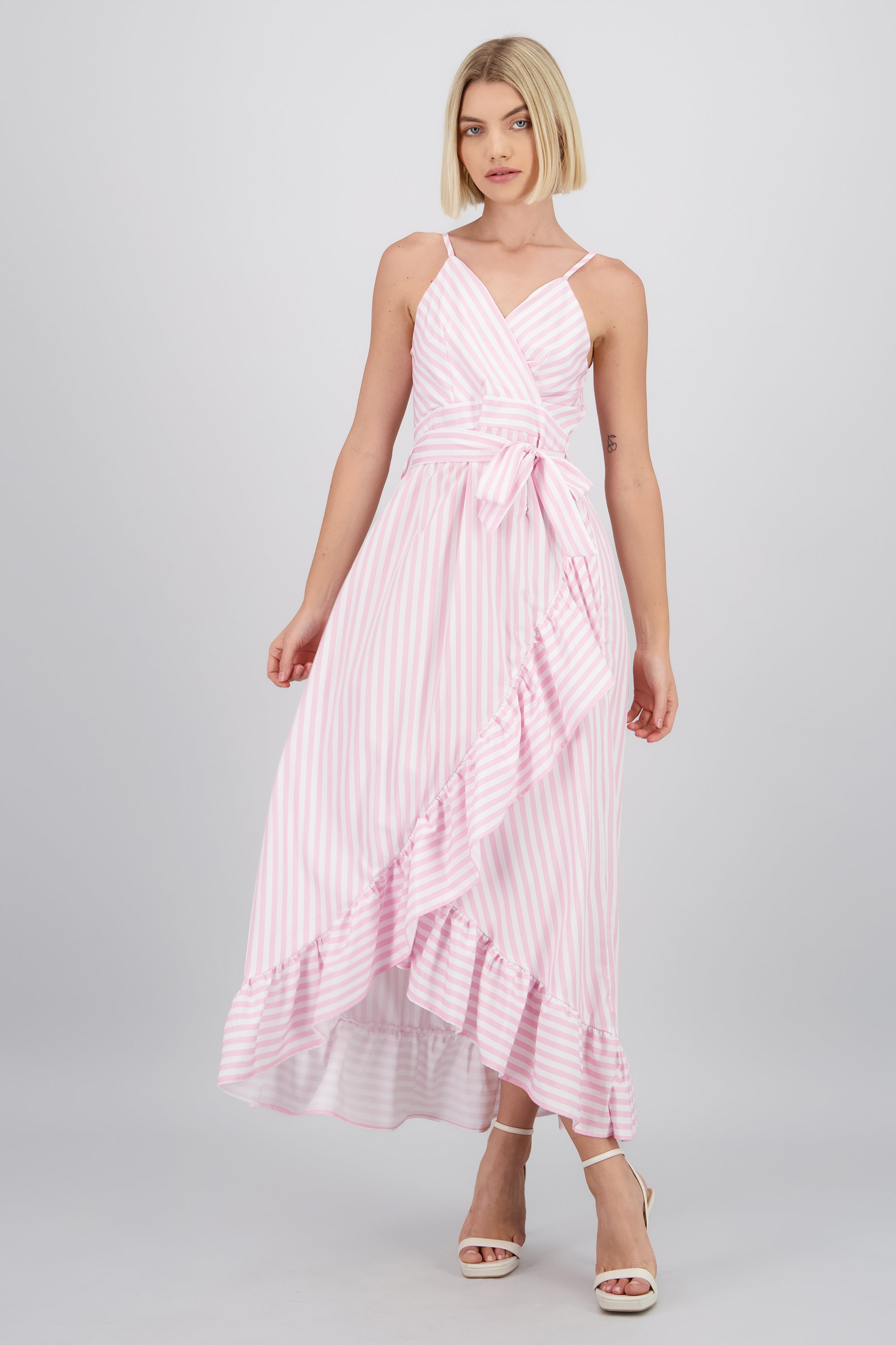 Vestido midi olanes rayas ROSA PASTEL