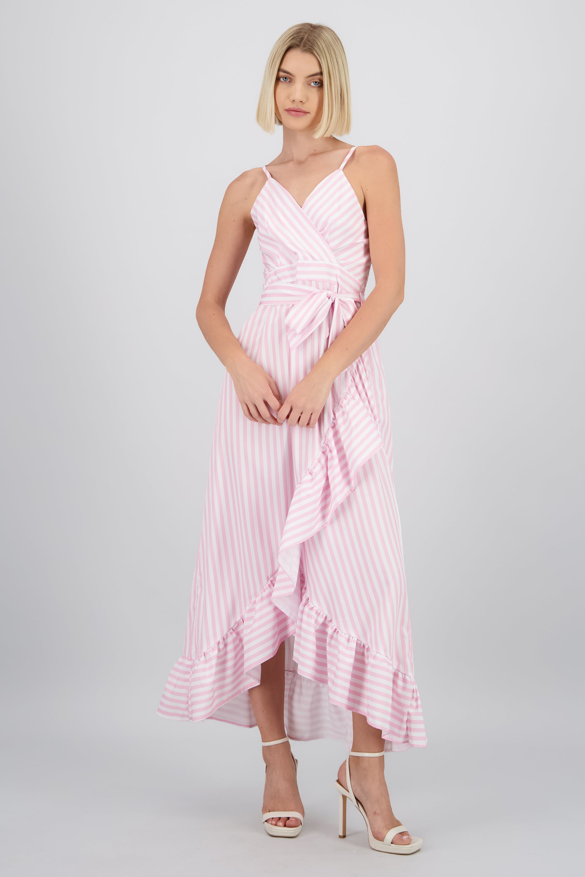 Vestido midi olanes rayas ROSA PASTEL
