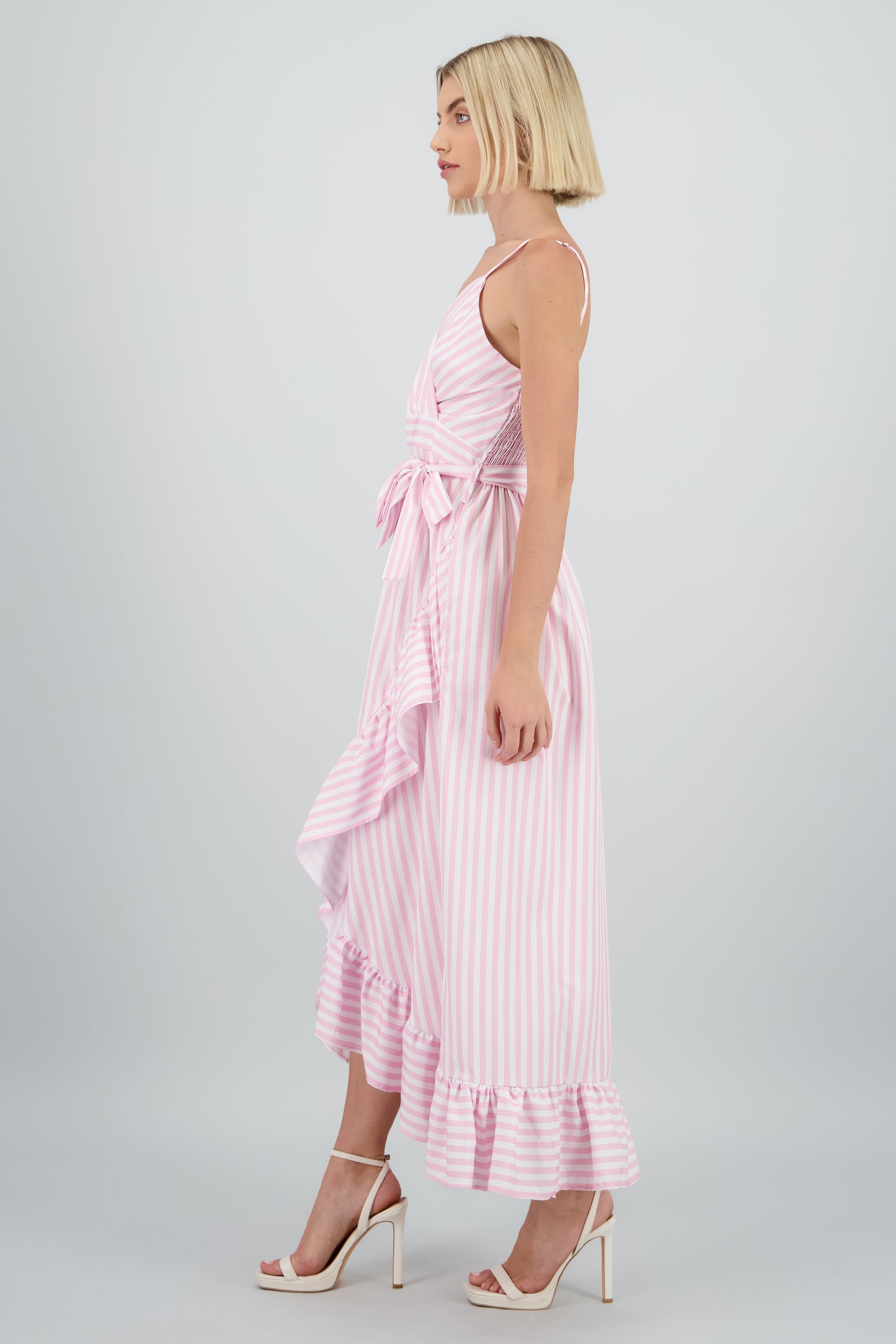 Vestido midi olanes rayas ROSA PASTEL