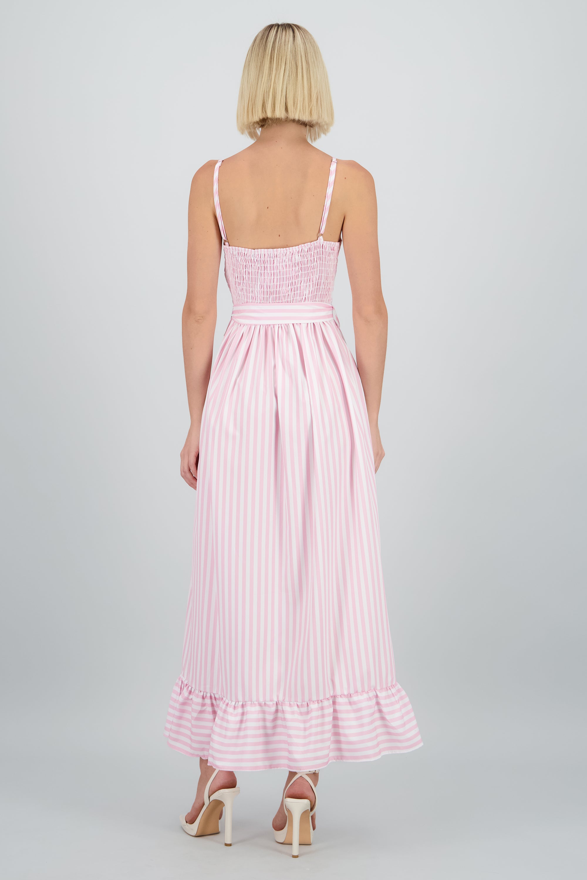Vestido midi olanes rayas ROSA PASTEL
