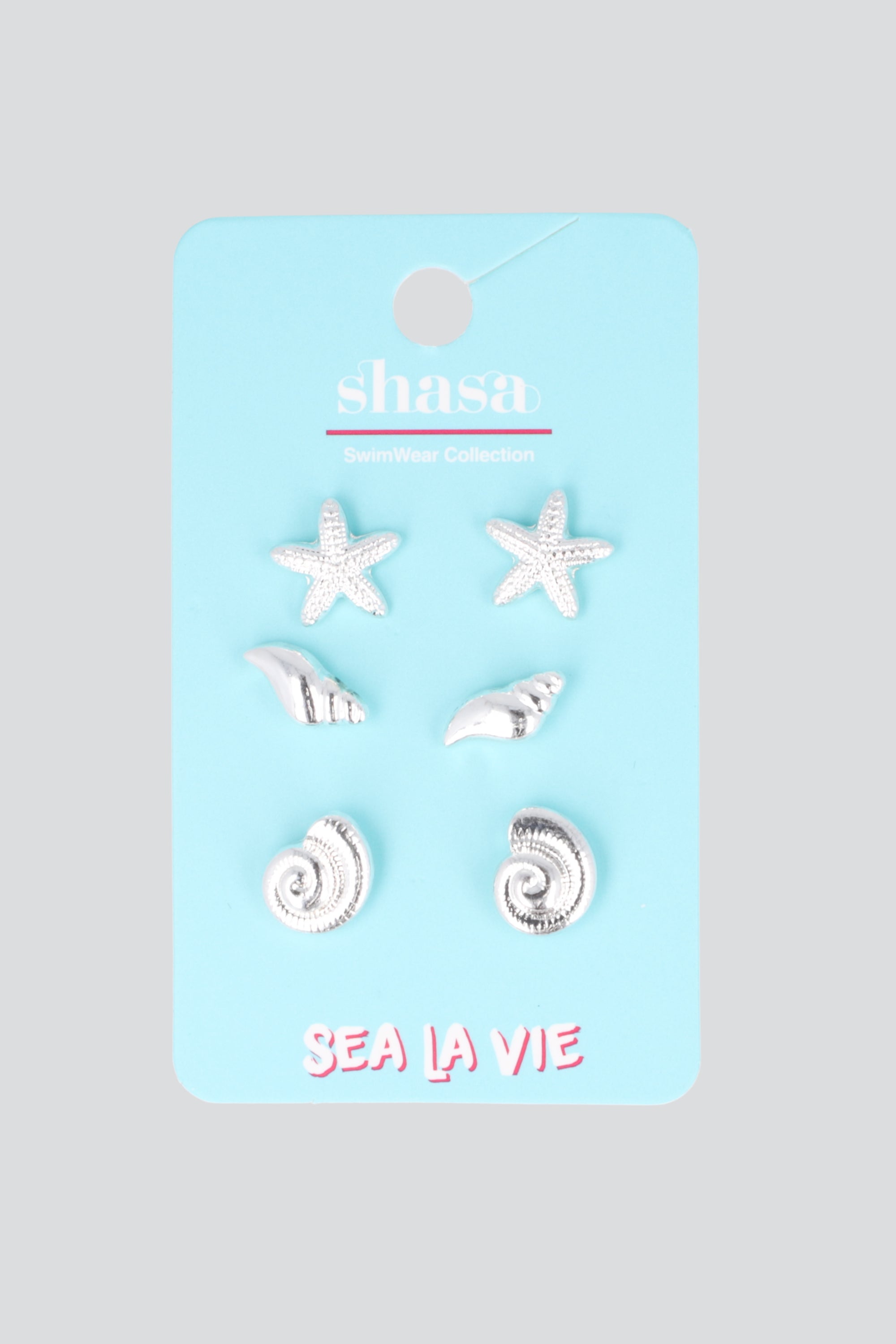 Set 3 pares aretes figuras mar PLATA