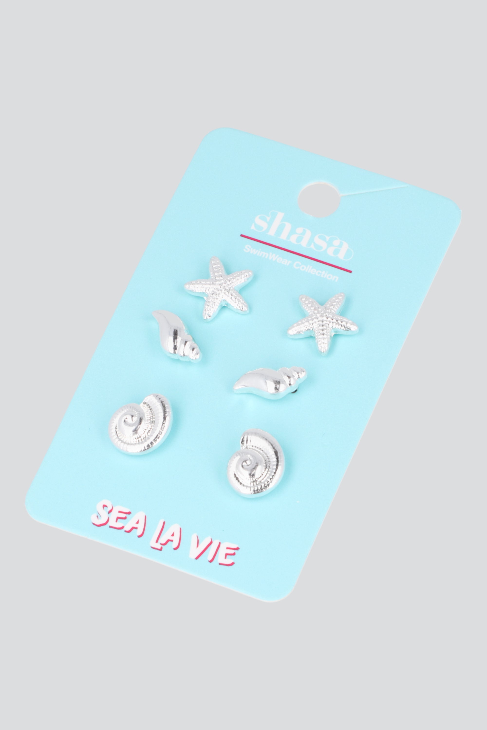 Set 3 pares aretes figuras mar PLATA