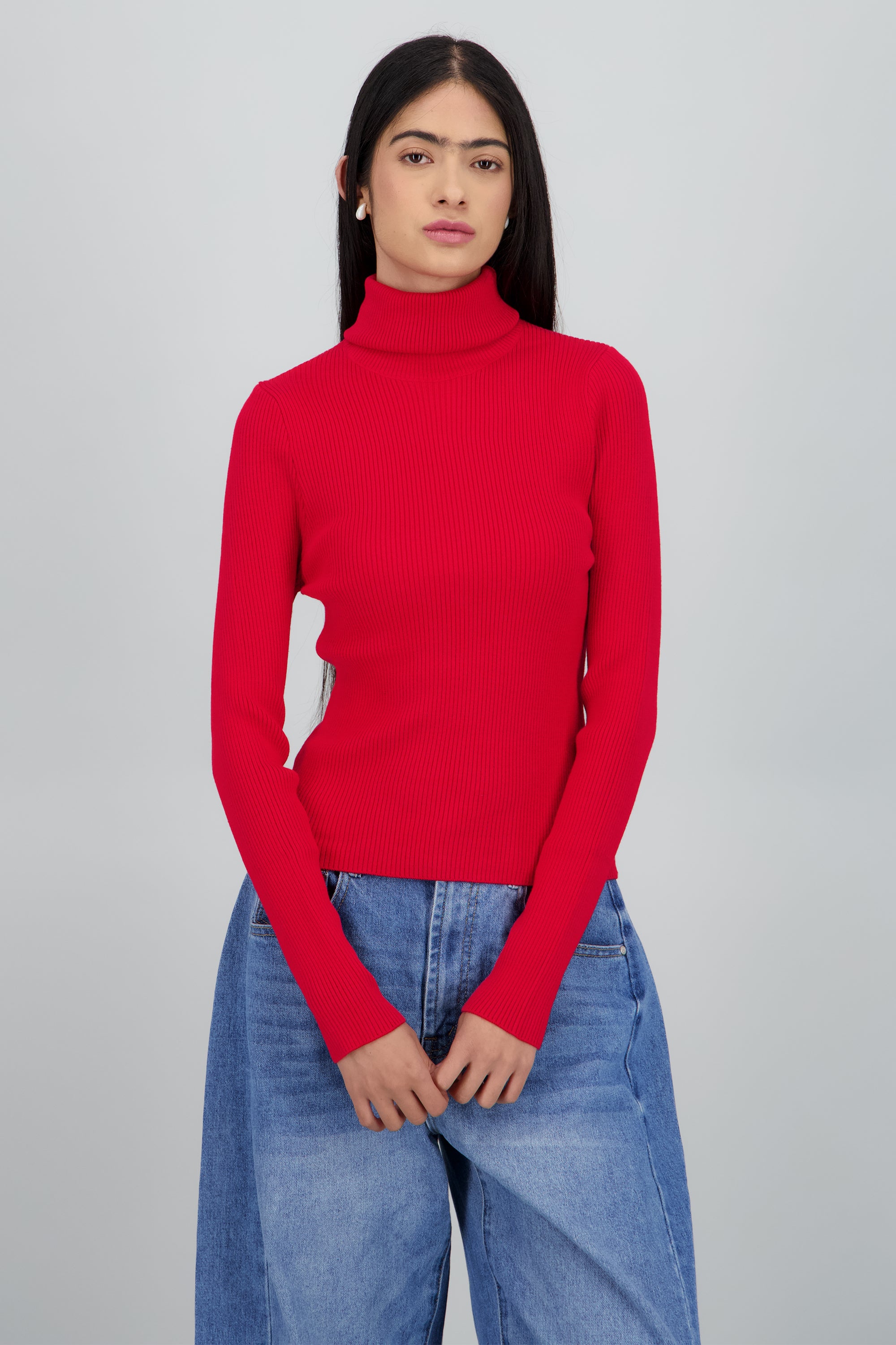 Sueter acanalado con cuello alto ROJO