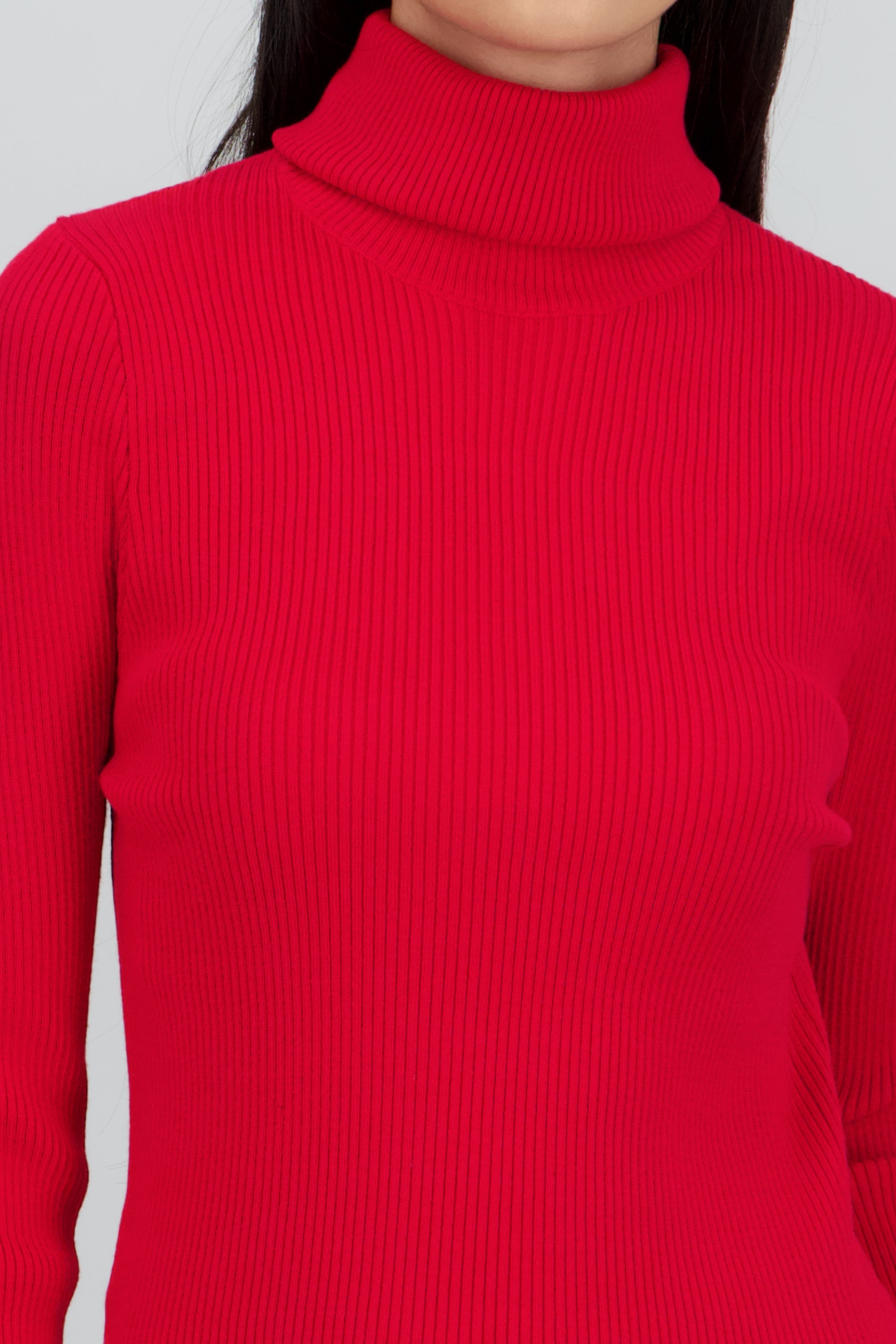 Sueter acanalado con cuello alto ROJO